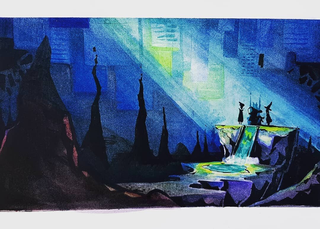 A concept from the graveyard. In this end was too dungeon-y for what I have in mind for a witches lair but it was fun to paint! 
Watercolour and black ink on hot press paper. 
#concept #landscape #art #illustratorsoninstagram #illustration #artistson