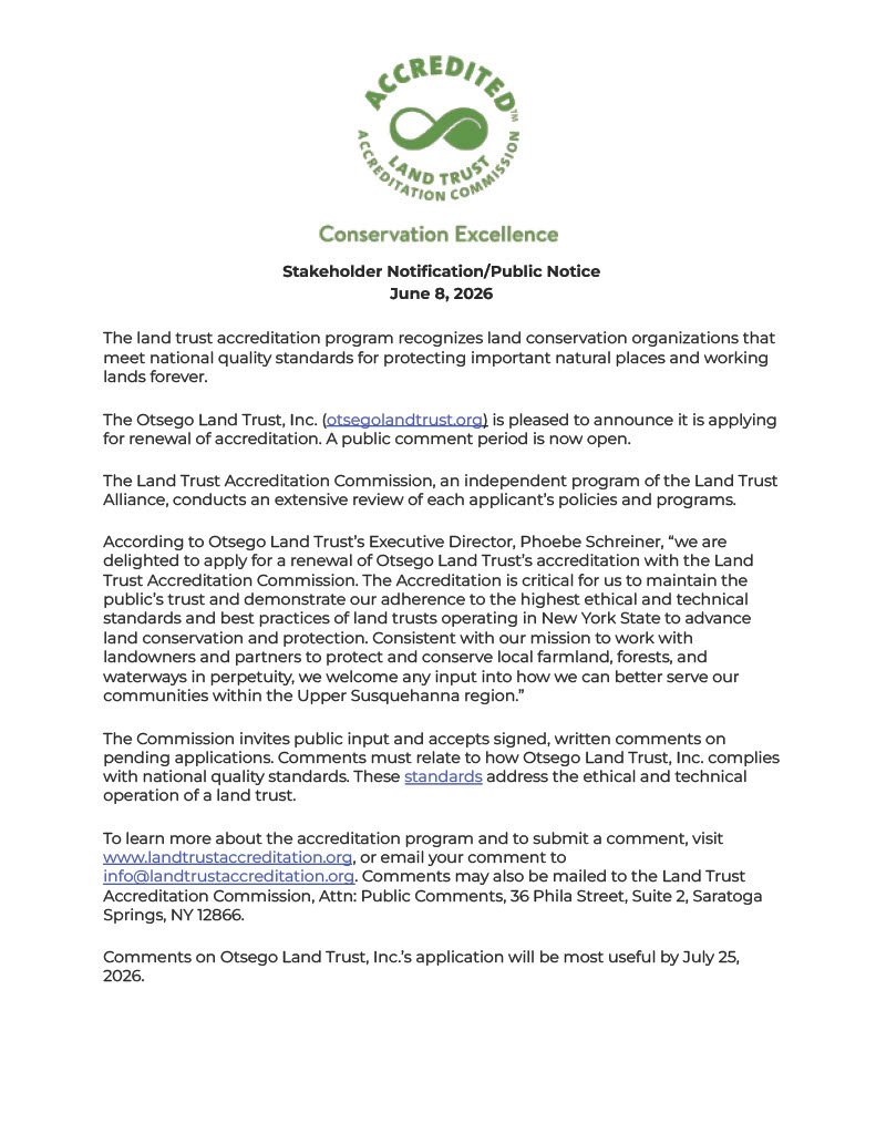 Otsego Land Trust Seeks Reaccreditation 