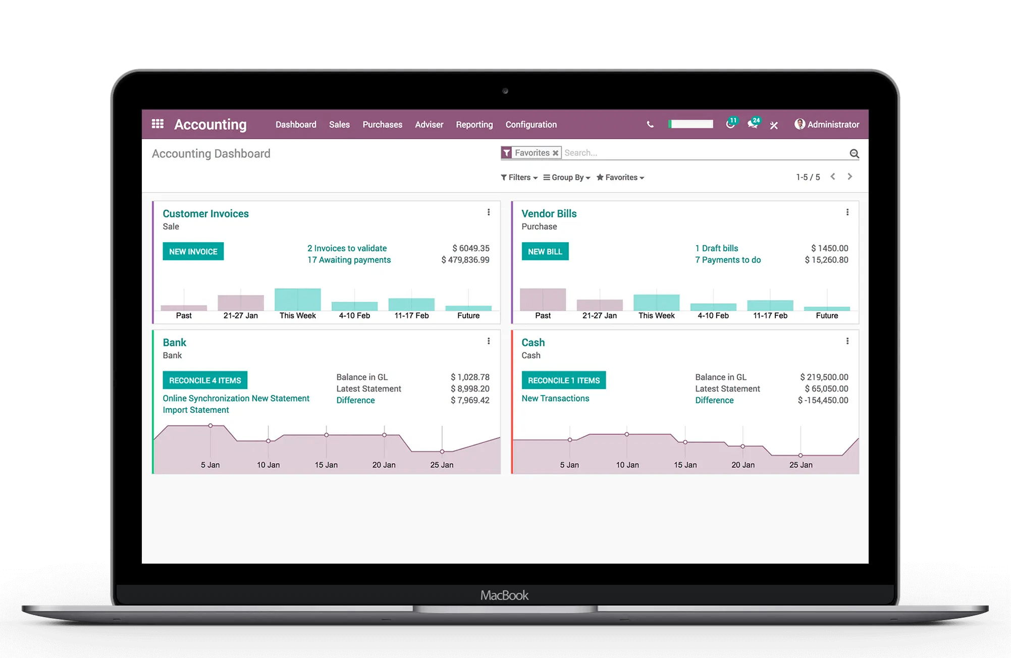 laptop showing erp dashboard for business owners scaling 5m+ in revenue