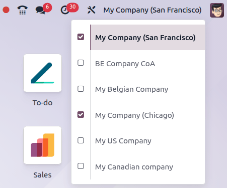 Odoo multiple entities dashboard features