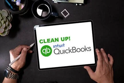 Timeline graphic showing QuickBooks cleanup stages: assess, stabilize, rebuild reporting, implement controls