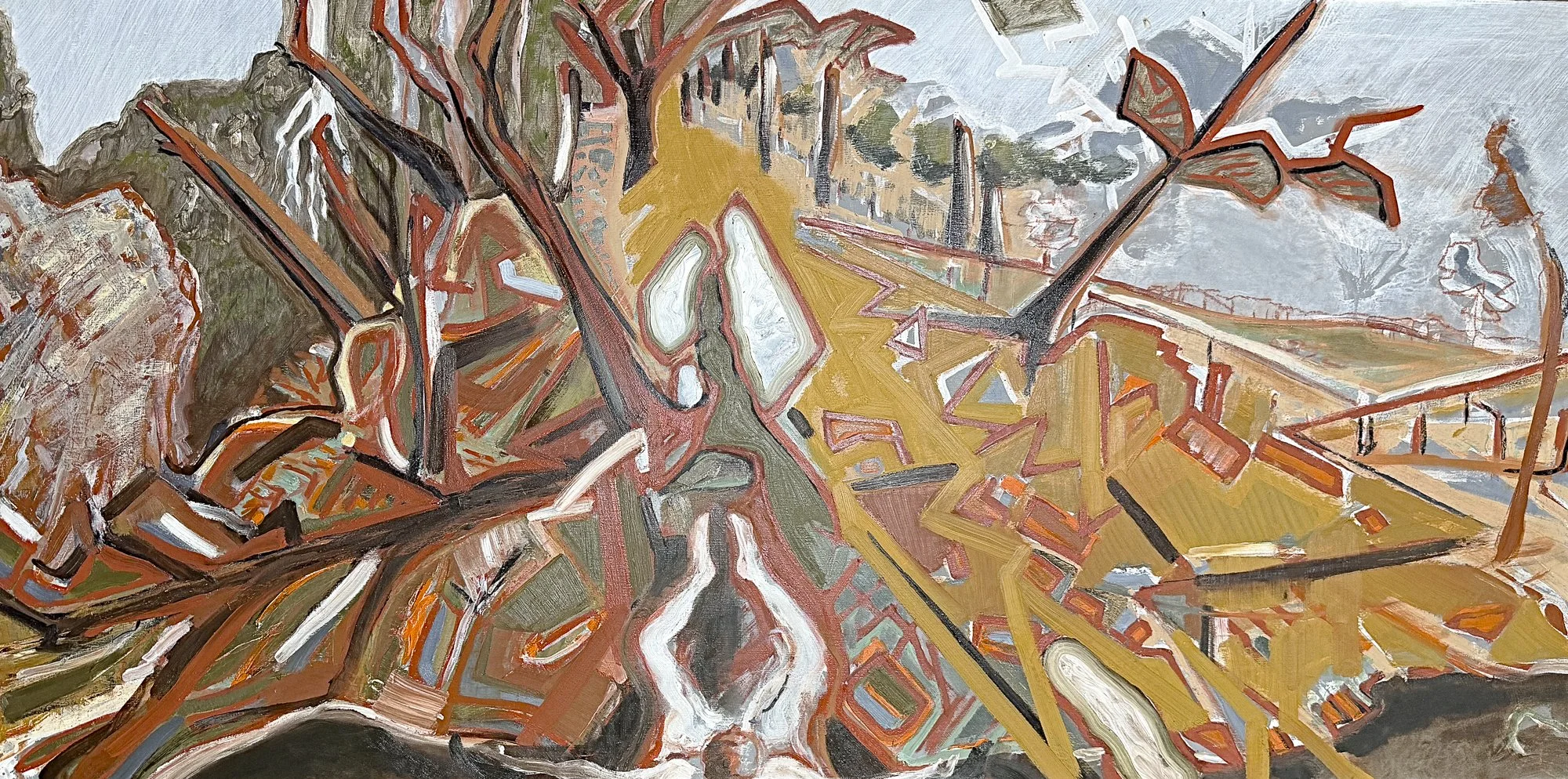  Footprints at the waterfall   Oil on board  61x122cm 2026