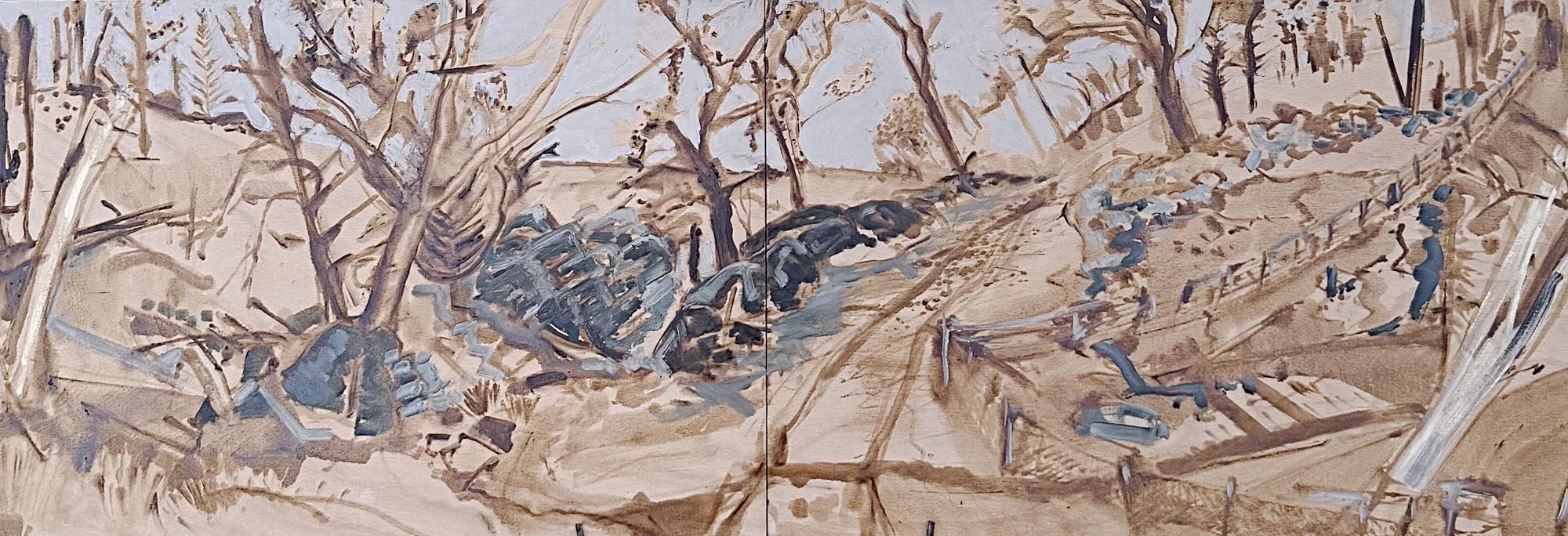  Waterfall panorama - Road past the waterfall   Oil on board  40x120cm 2026