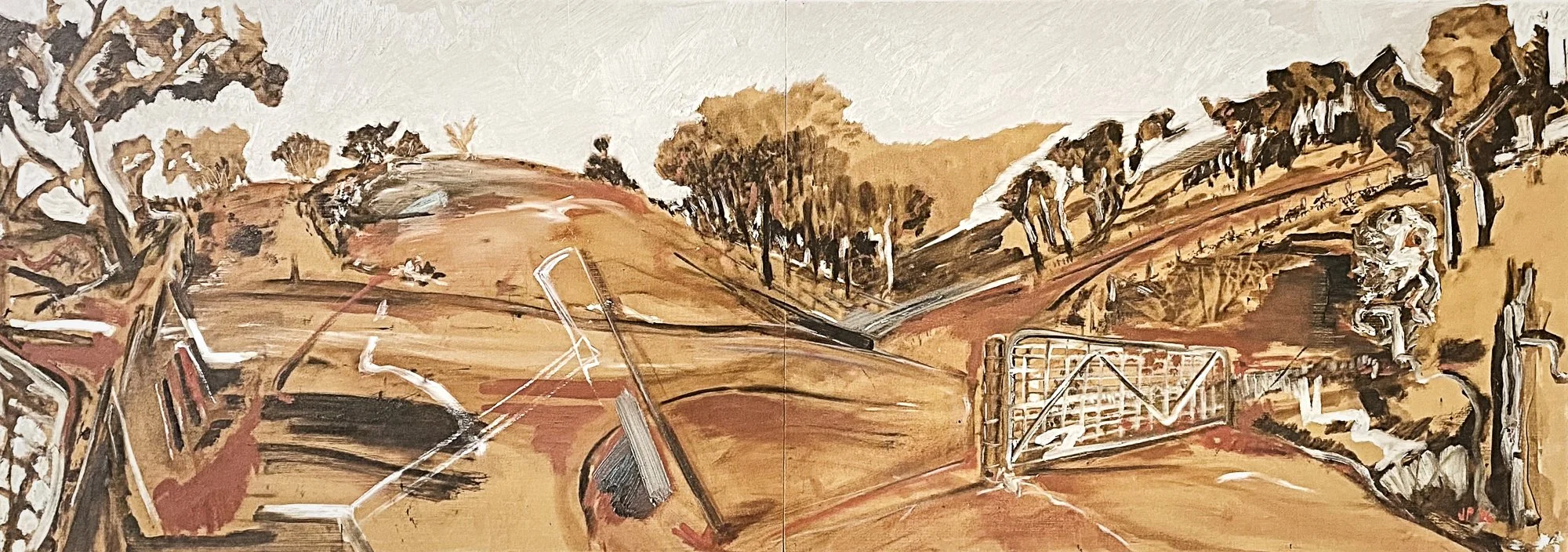  Ghost post (The road here & there)   Oil on board  42x119cm 2026