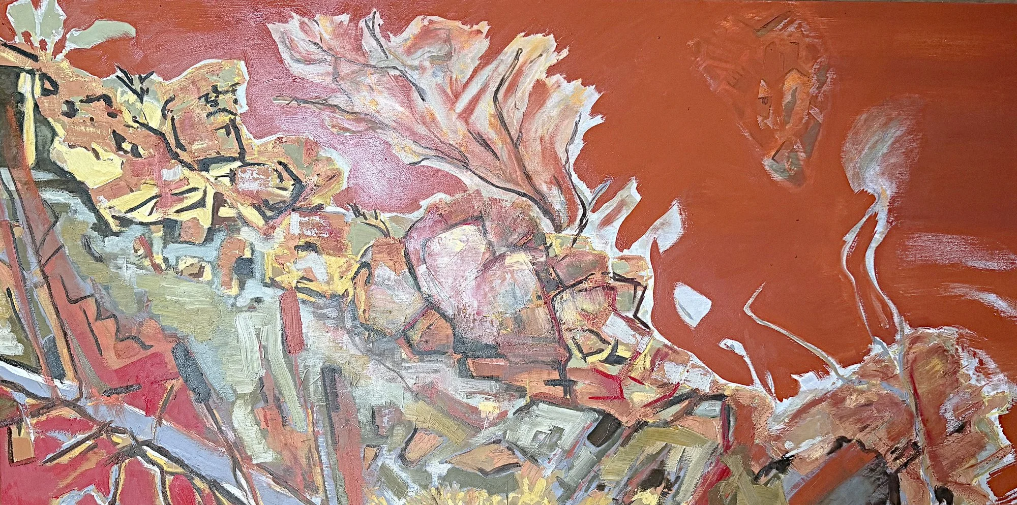  **WIP** A calligraphy of rocks   Oil on board  61x122cm 2026