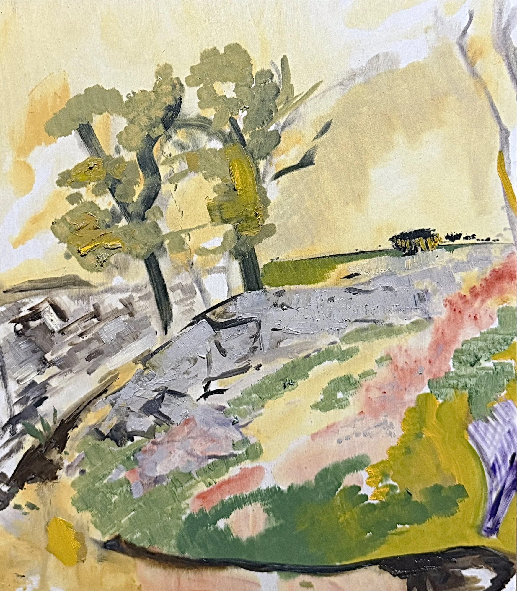  Two trees, green grass   Oil on board  40x35cm 2026