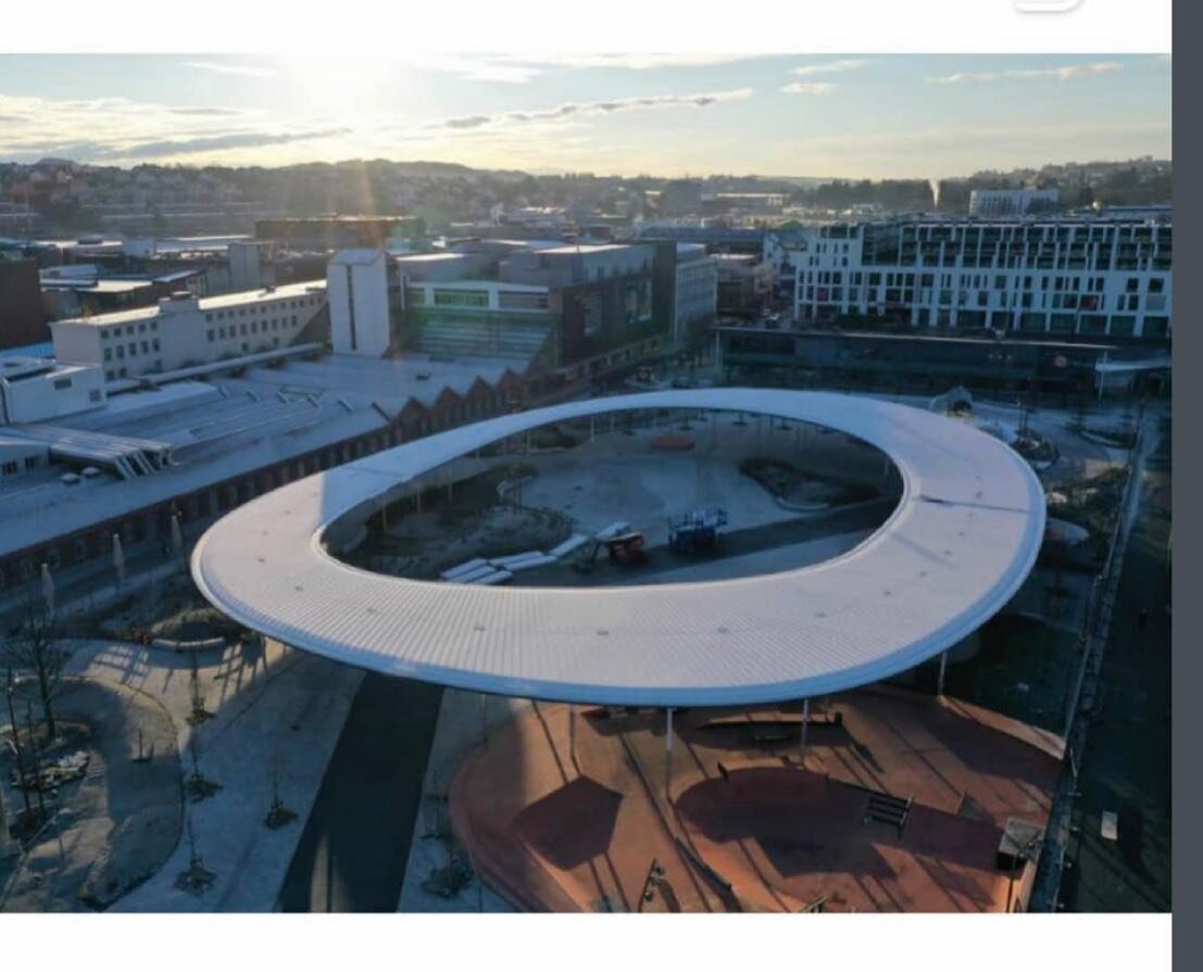 Beyond stoked on @spacegroup_ who designed this amazing &laquo;roof&raquo; over The Ruten Skatepark in The centre of Sandnes. Can&rsquo;t wait for Covid to end so we can skate, polish, grind and paint last bit to make it shine for summer. @covsid @be