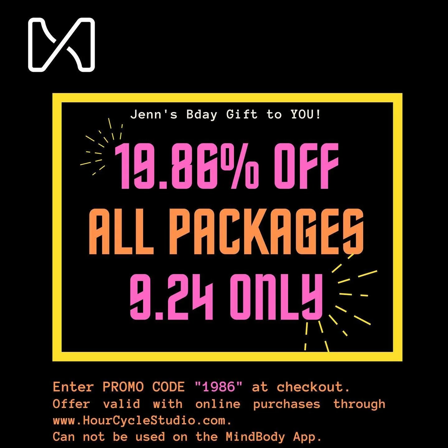 It&rsquo;s OUR Founder + Chief Baddie Instructor @gvnsideeyez 34th BIRTHDAY 🎂 

To celebrate, she has a lil sum sum for YOU!

Thursday, September 24th enjoy 19.86% off 5-10-20 class packages! 

*Enter Promo Code &ldquo;1986&rdquo; at checkout on OUR