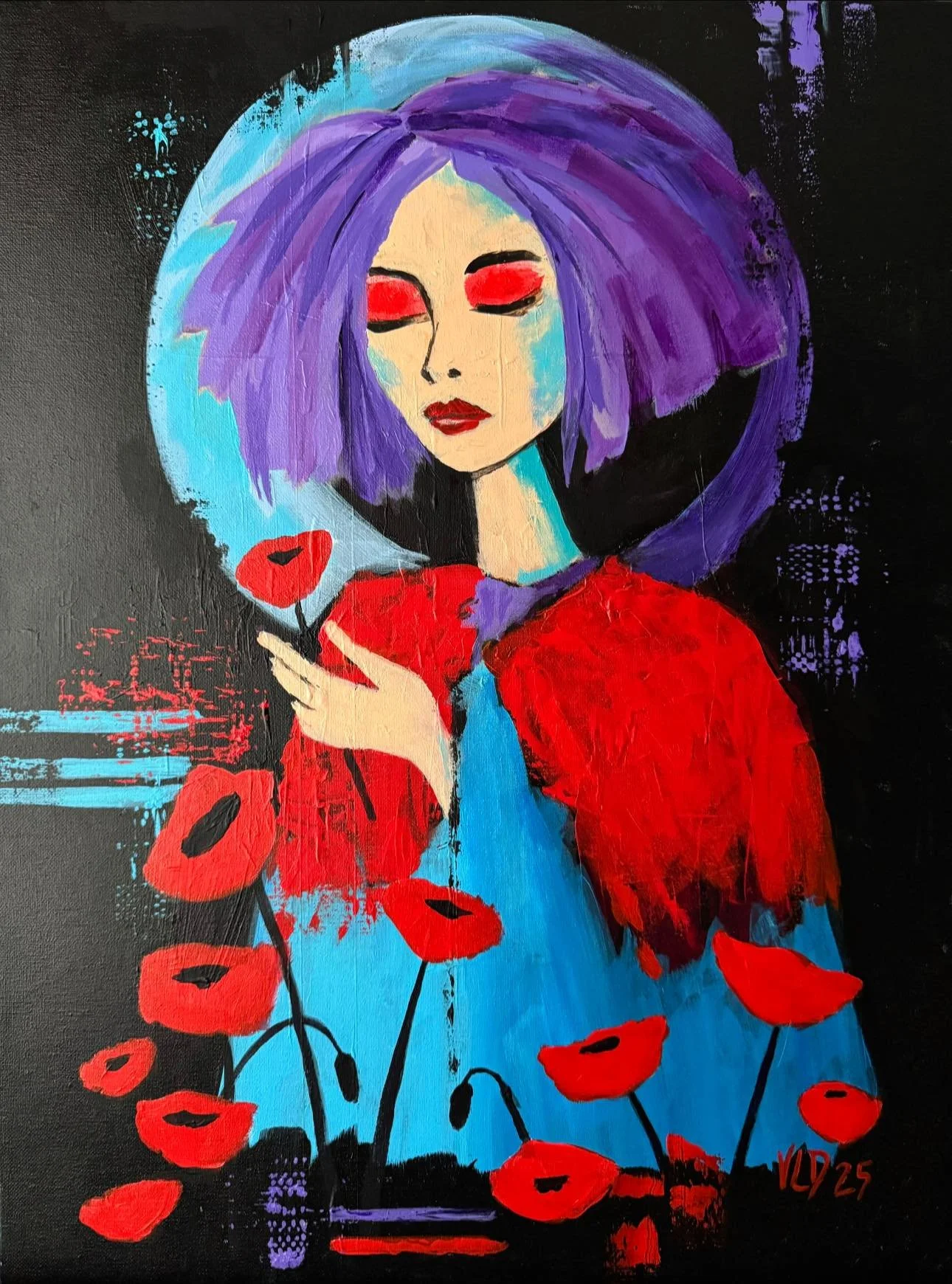 “Poppy” (acrylic paint on canvas, 18 x 24 in)