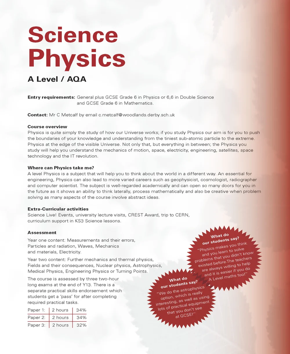 Y12 Physics Allestree Woodlands School