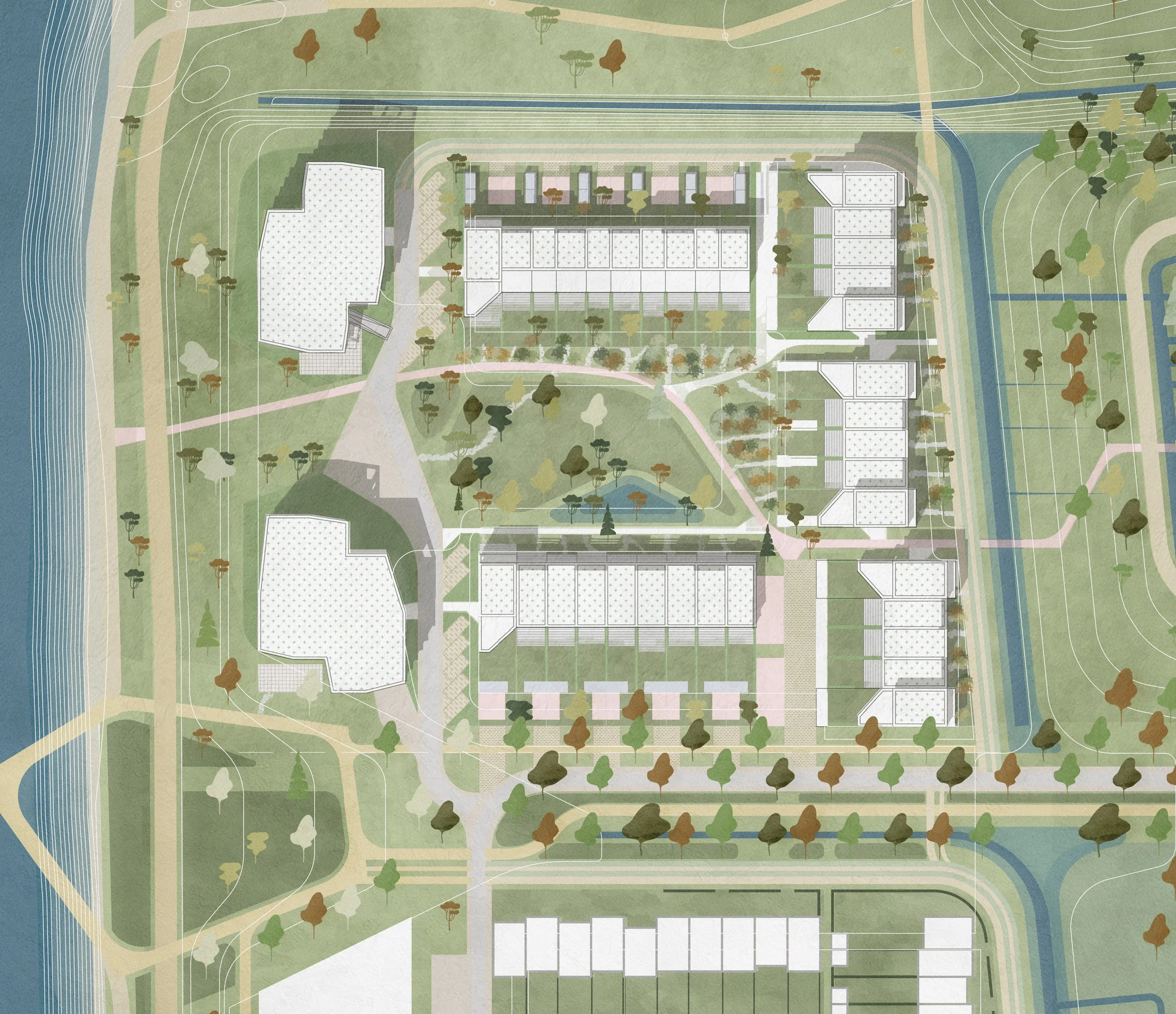 Een nieuw parksysteem van publieke plekken en private tuinen schept ruimte die nodig is voor de nieuwe inwoners op de Bekaertsite in  Hemiksem.