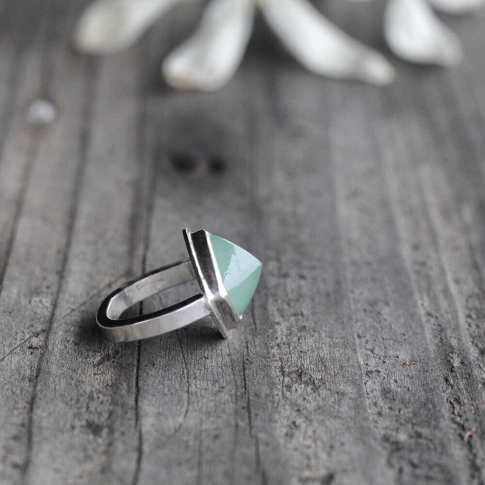 SOLD.  Aquamarine pyramid ring.  New pieces are now in the shop, and ready to find new homes--on your fingers!