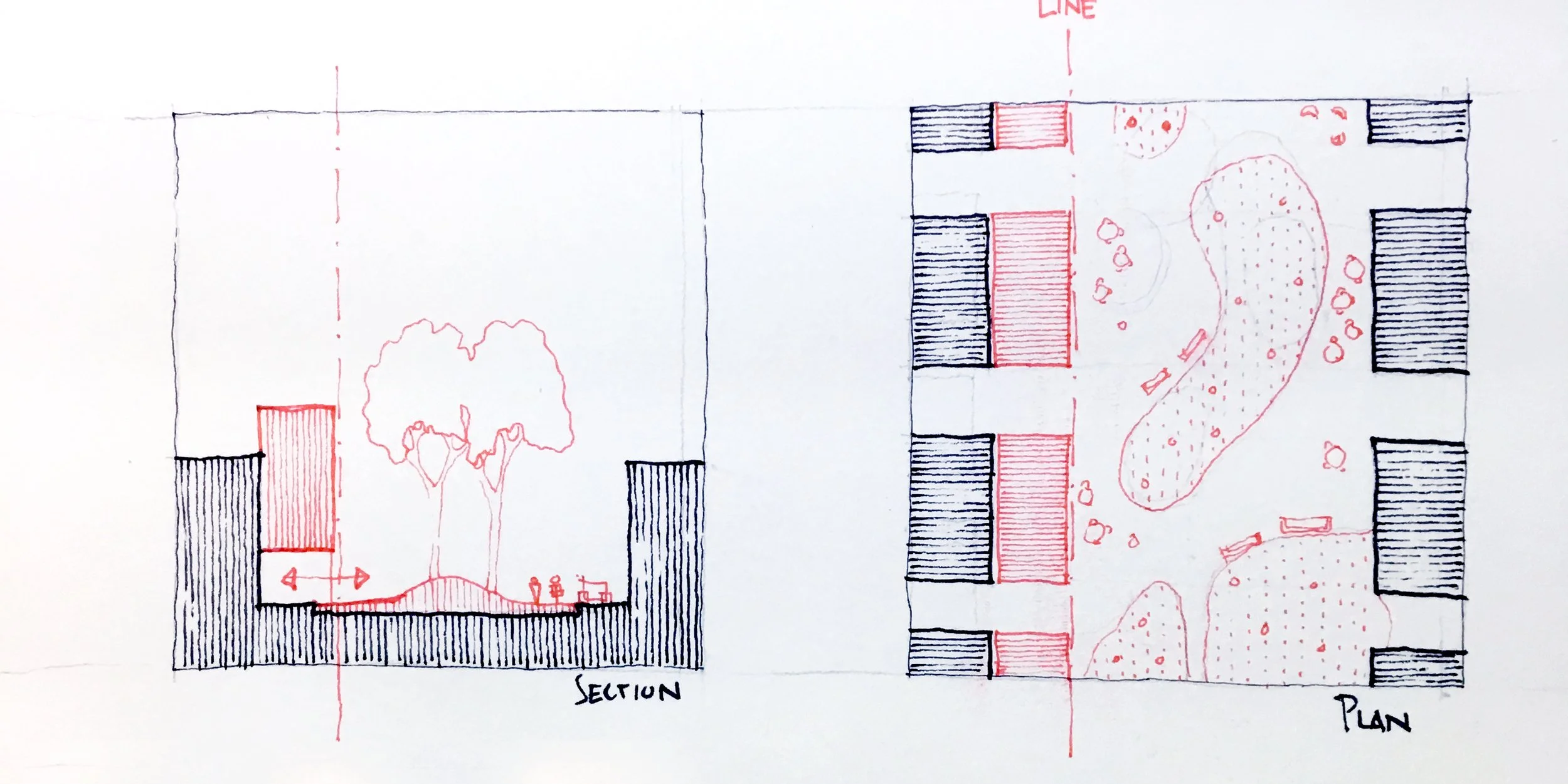 Concept sketches: New building to re-build the pre-BQE street wall