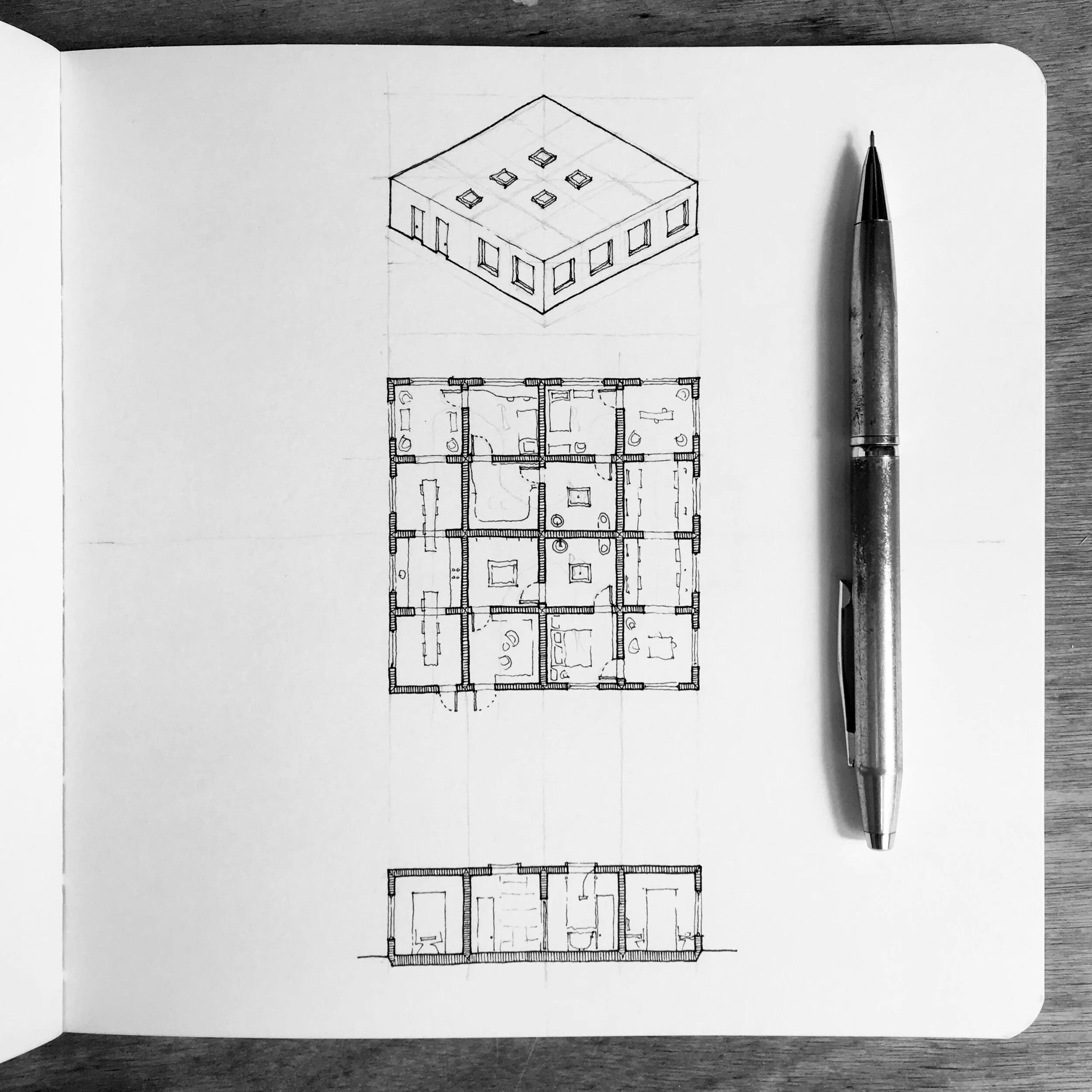 One House Per Day no.240 is a 16-square matrix of rooms in which each room connects to one or two others in a clearly defined path. I hate circulation diagrams, but this house is clearly begging for one.