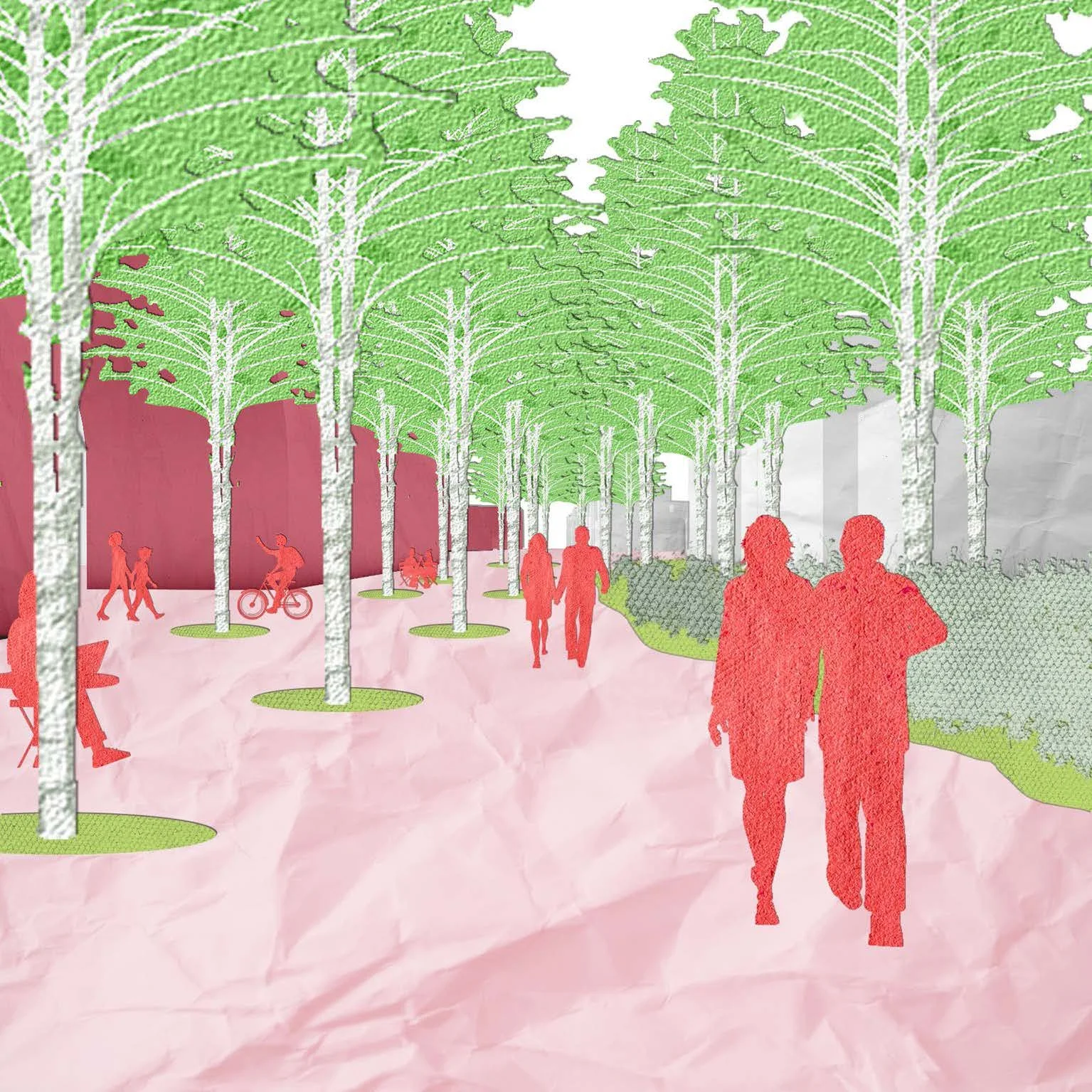 Concept collage: 3rd Avenue with forest starting to encroach