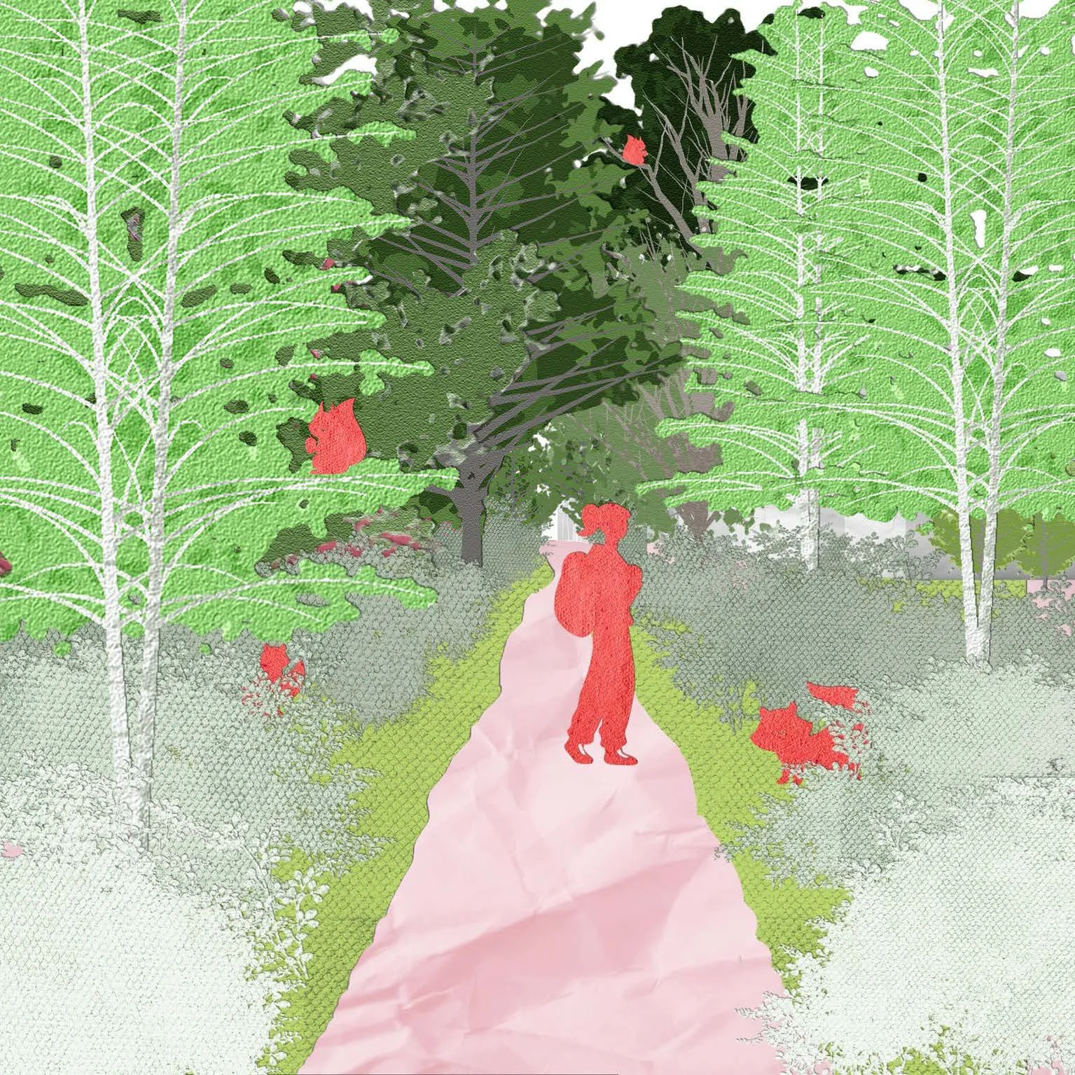 Concept collage: 3rd Avenue forest with critters
