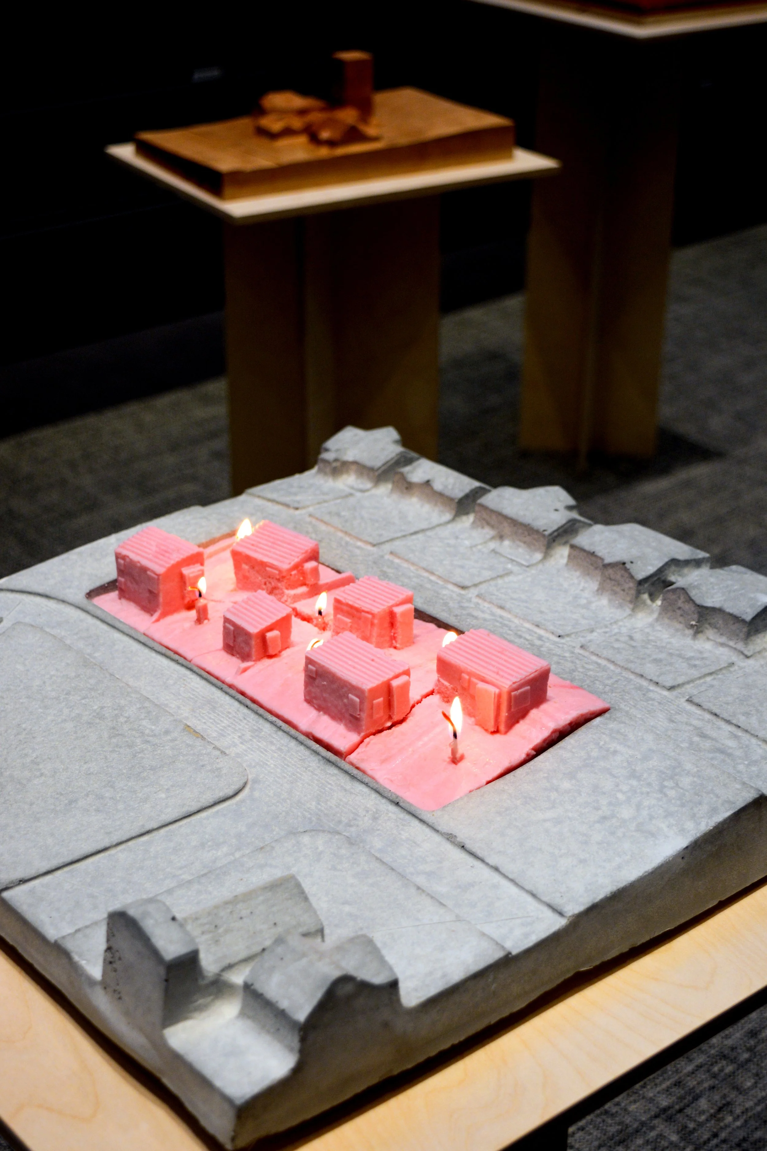 Detail photo of concrete and candle model - student work by Cayleigh Nicholson
