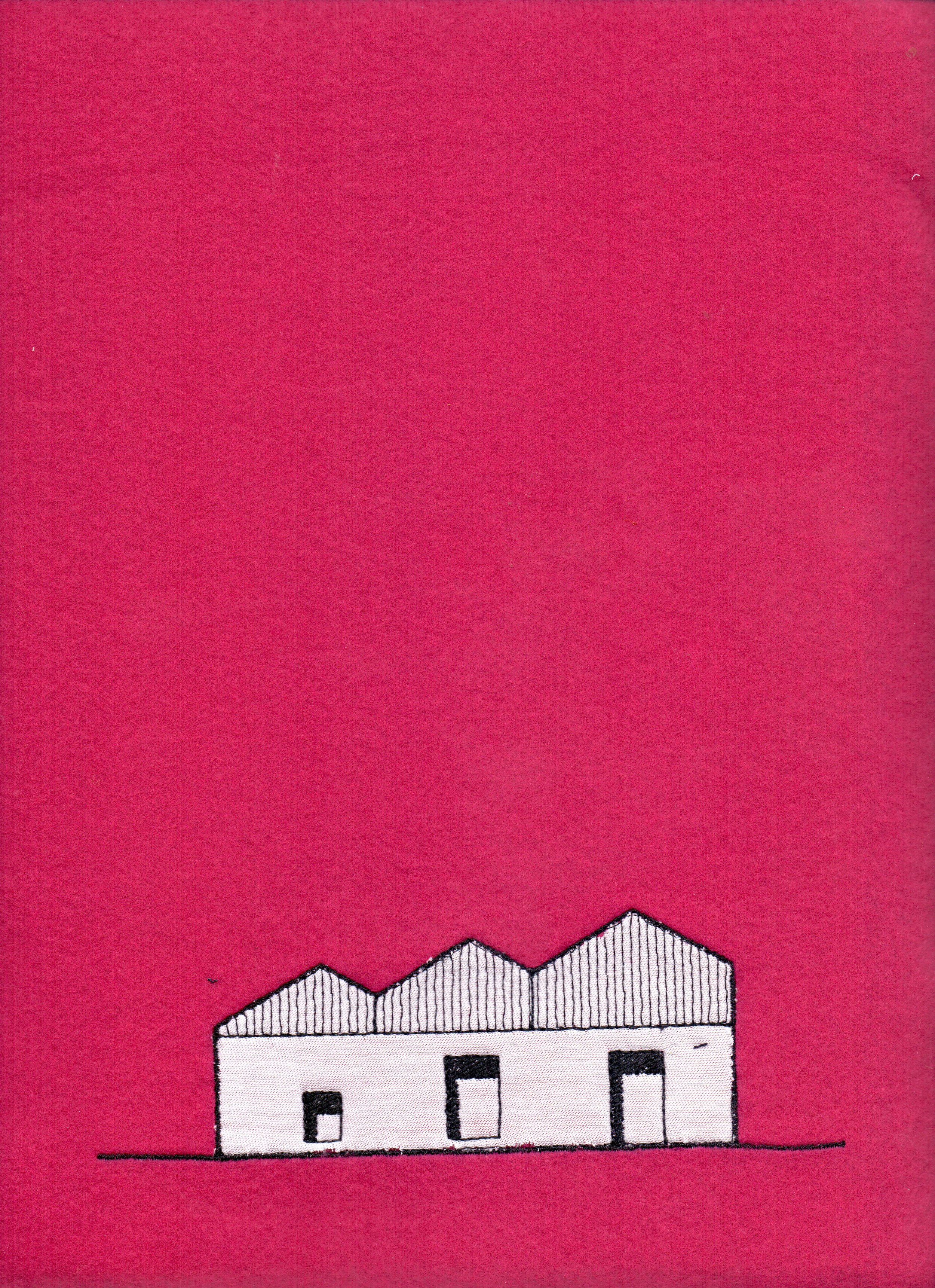 Stitched elevation - white jersey on red felt