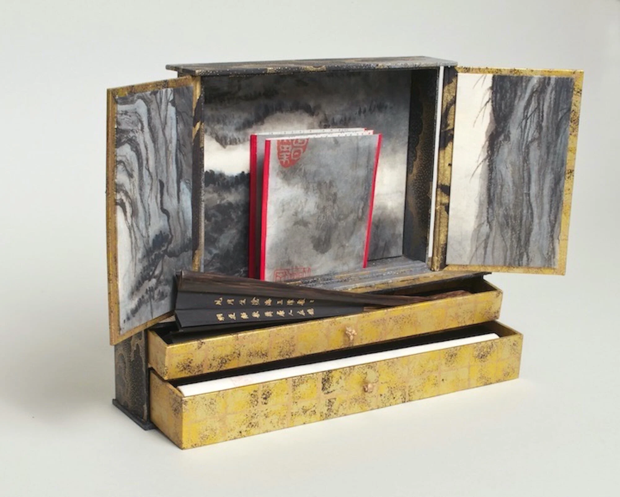  In Memory, 2012 Chinese fan and scroll in drawers 