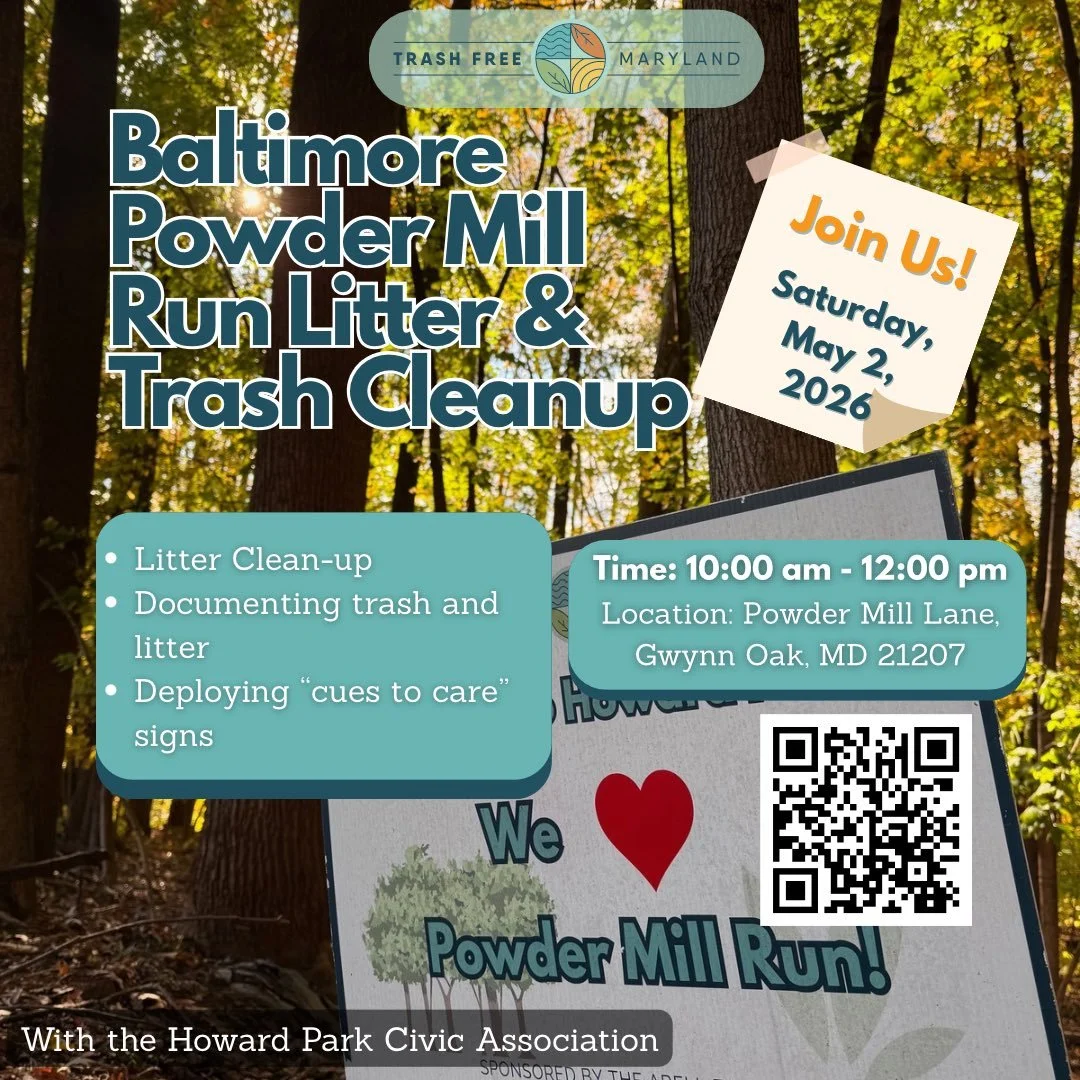 Trash Free Maryland is hosting a community litter and trash cleanup with the Howard Park Civic Association on May 2nd! 

Join us for a day of community and cleaning up! Together we&rsquo;ll pick up trash and explore how we can prevent trash and litte