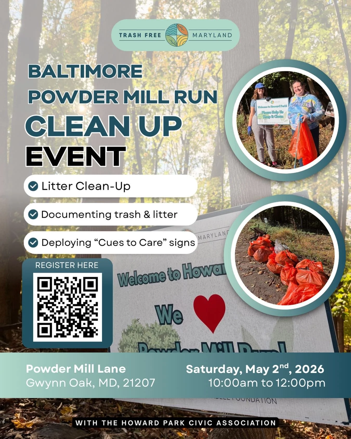 Join us for a day of community and cleaning up! Together we&rsquo;ll pick up trash and explore how we can prevent trash and litter from being dumped along the edges of the neighborhood and Powder Mill Run. Learn about our work to identify root causes
