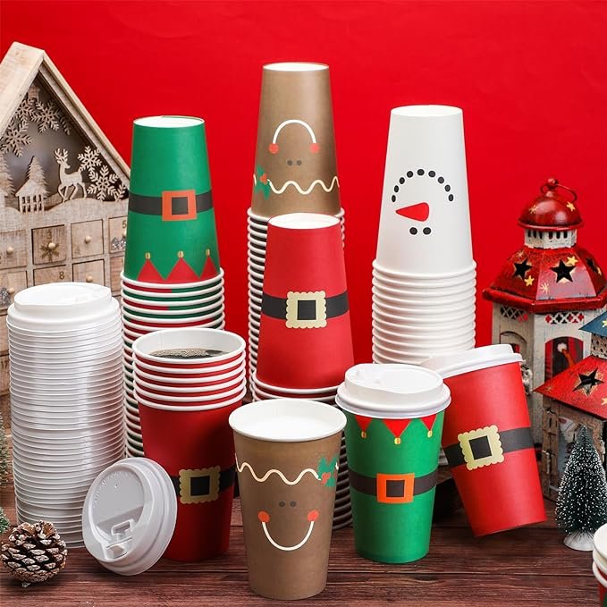 Holiday Coffee Paper Cups + Lids