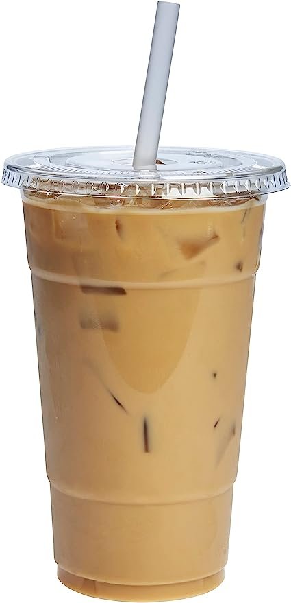 24 oz. Clear Plastic Cups With Flat Lids