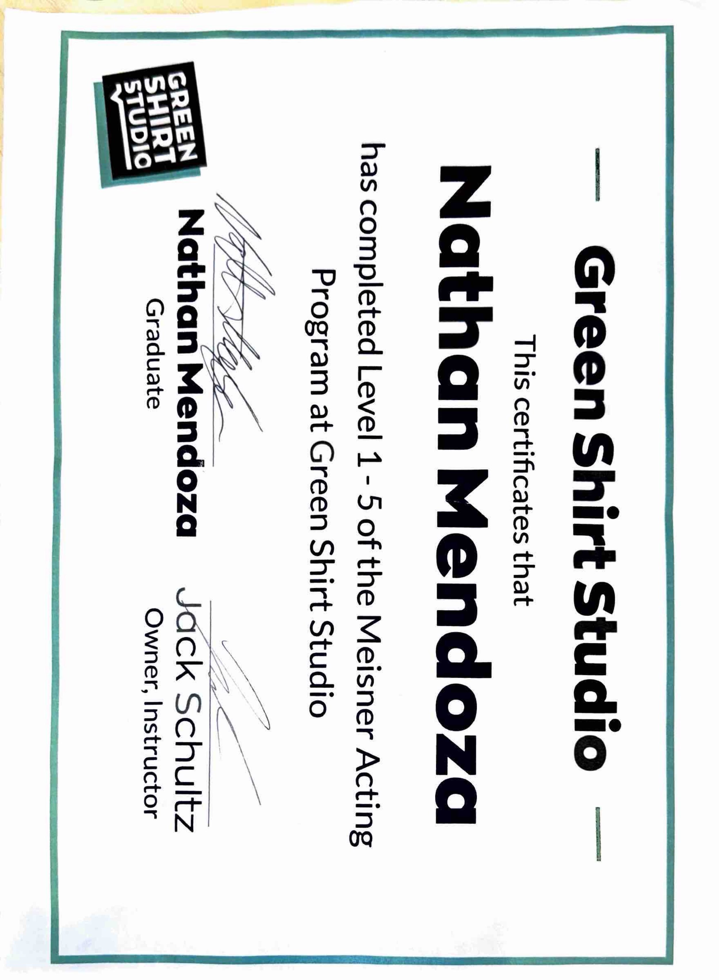 Certificate of Meisner Technique Acting Program