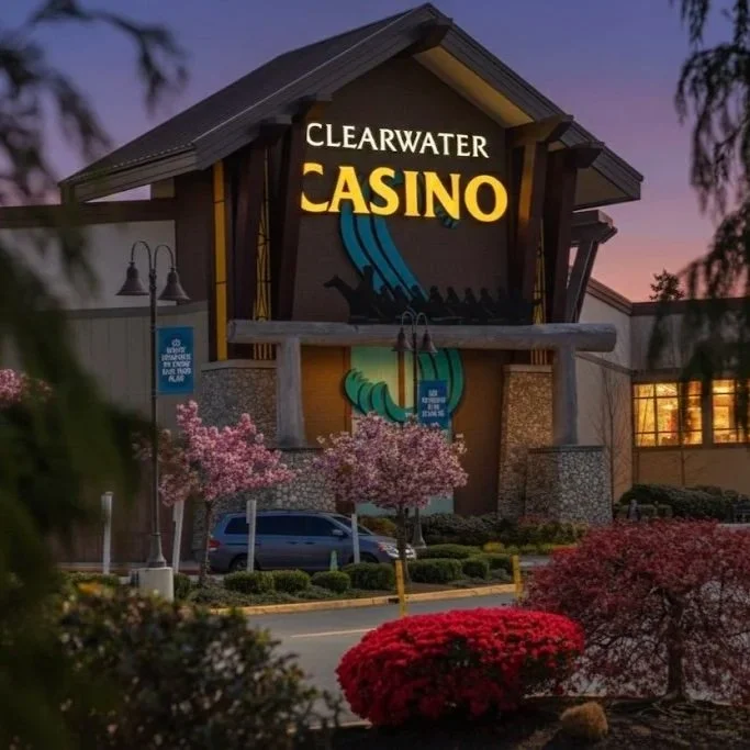 clearwater casino exterior in the evening twilight