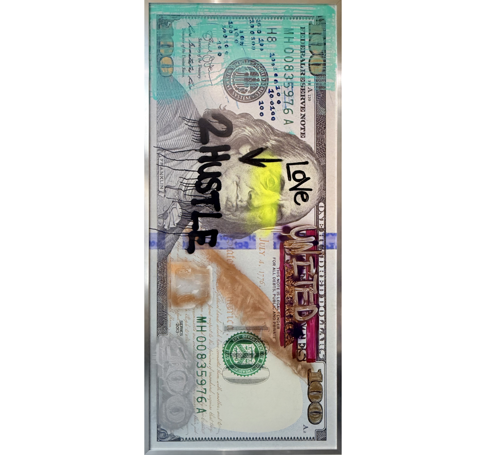“Big Money; Love 2 Hustle” Tracey Mose | 86” x 36”; Frame: 87.5” x 37.5” | $5,600