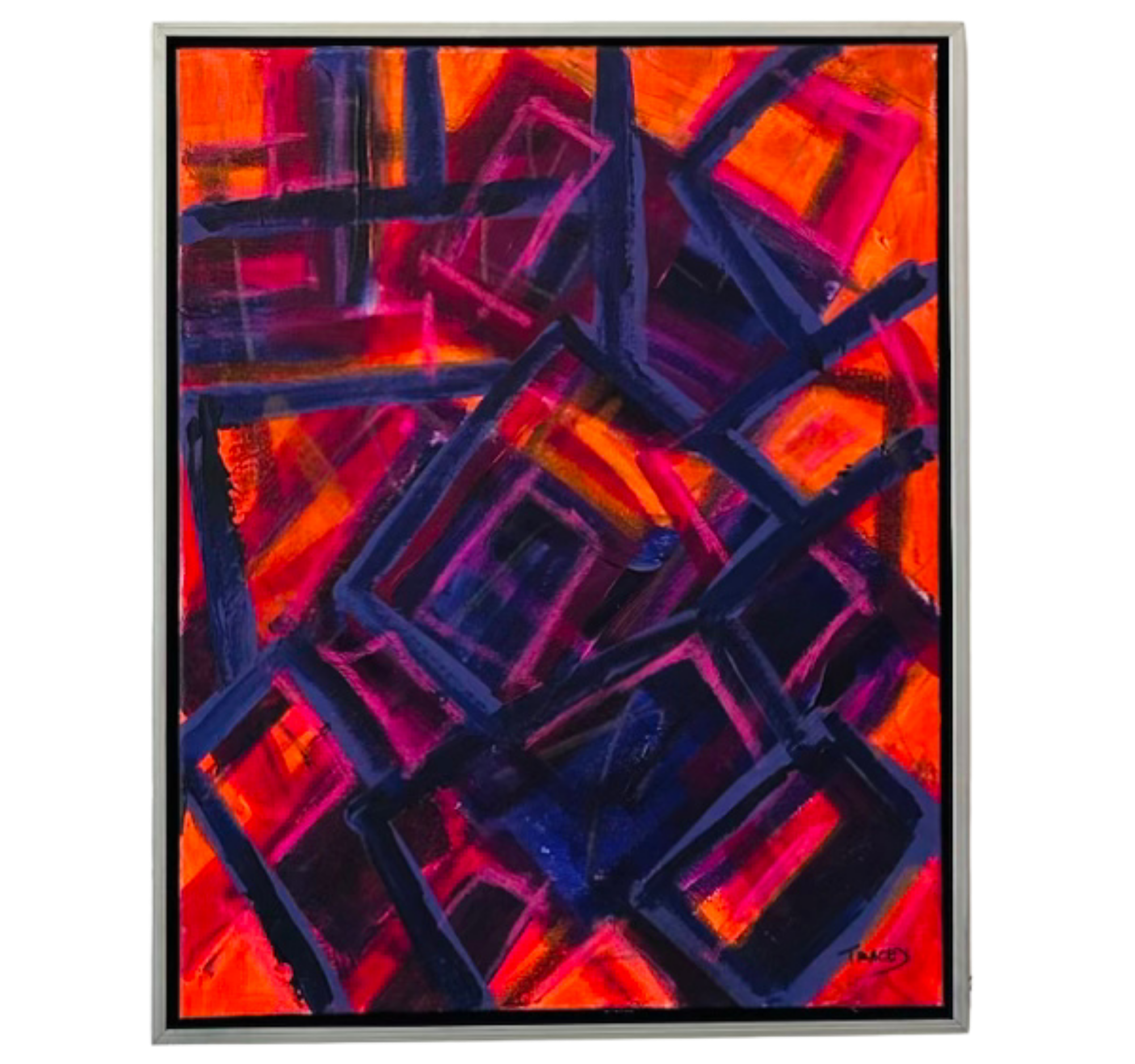 “Cargo Container Small in Pink and Orange 1” Tracey Mose | 16” x 20”; 16.75” x 20.75” | $1500