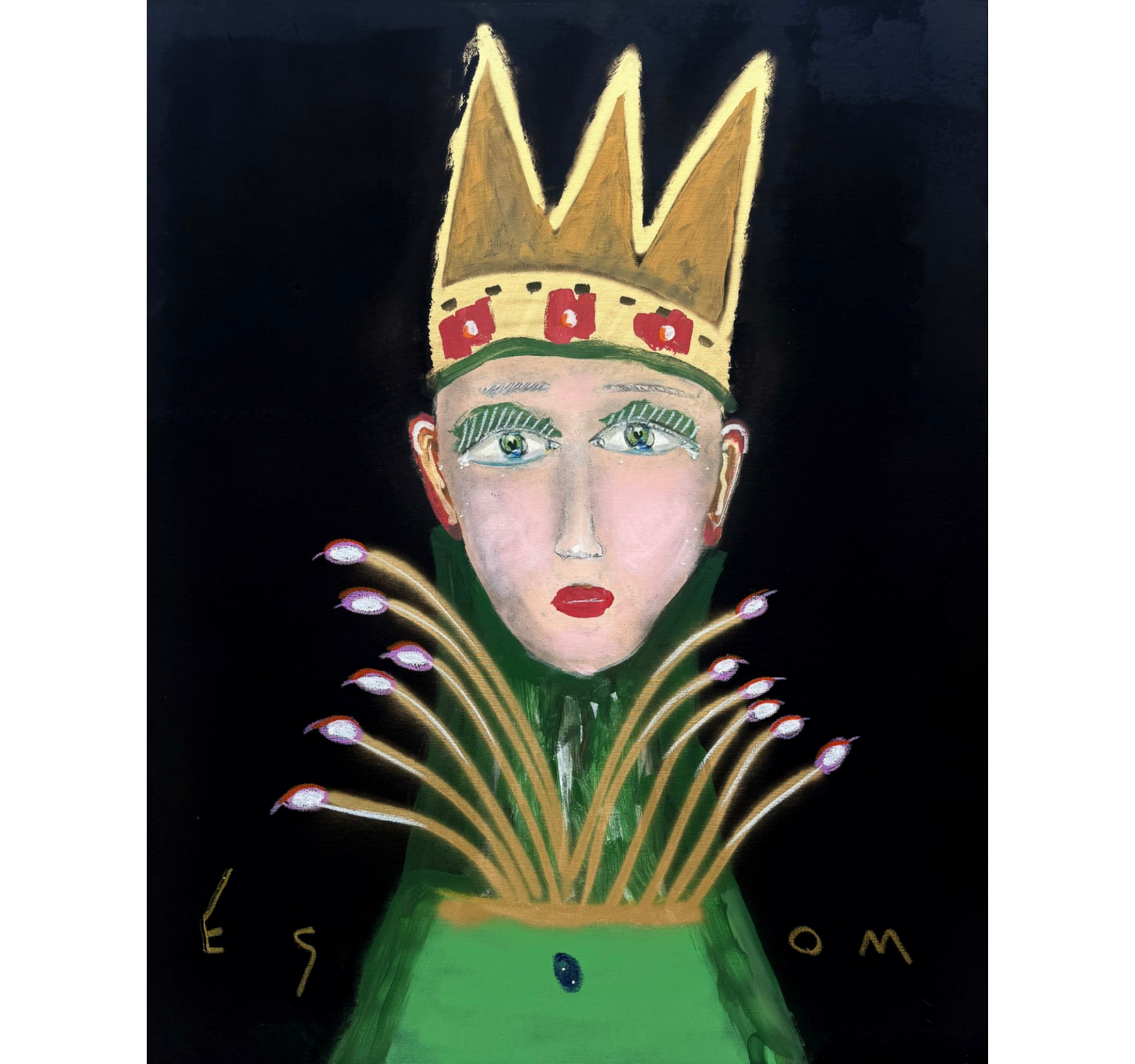 “King with a Green Cloak and Golden Feathers” Tony Mose | 60” x 48” | $6,500