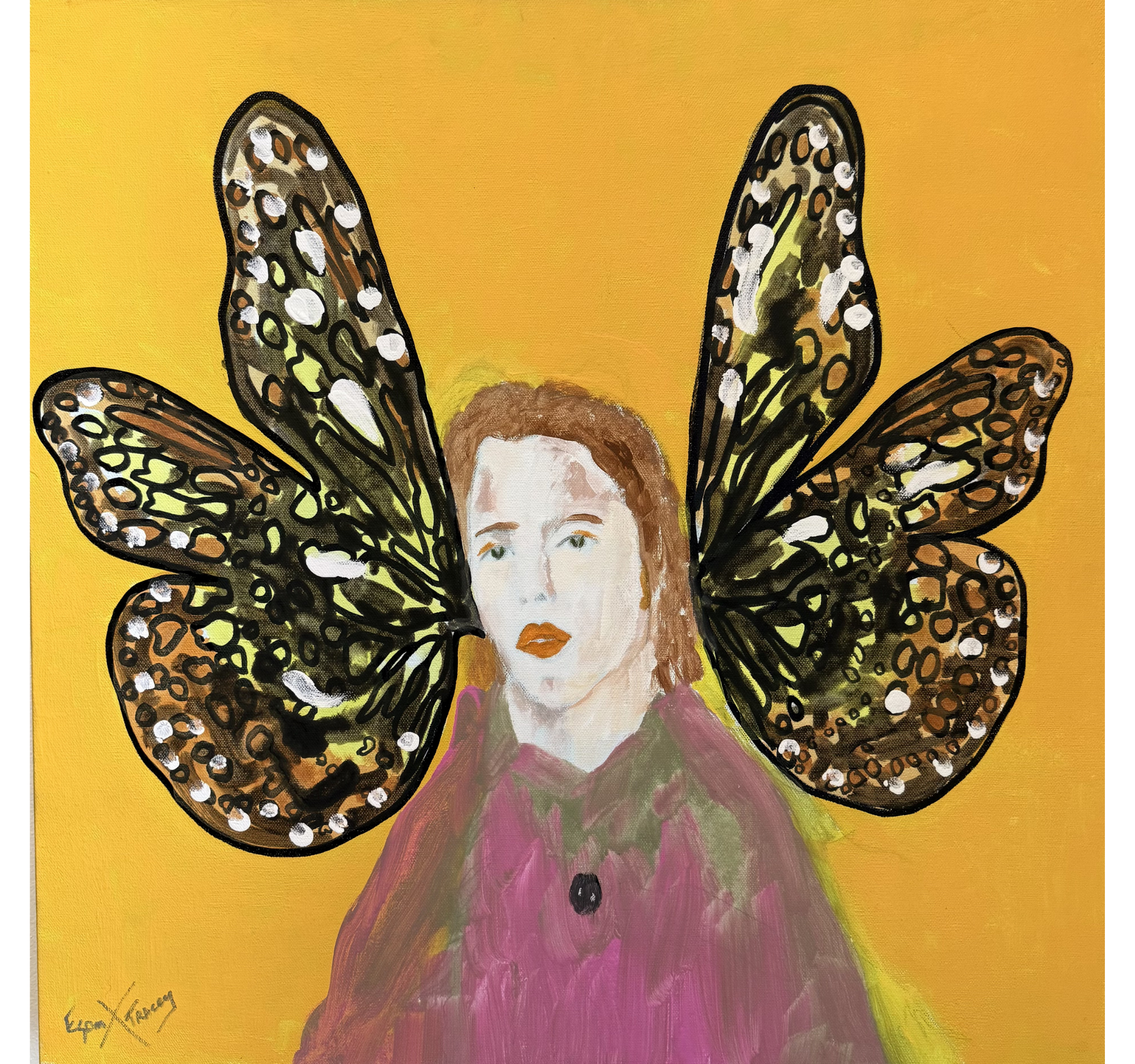 44. "Butterfly Girl on Tangerine" ESOM x Tracey | 24" x 24" | $1296