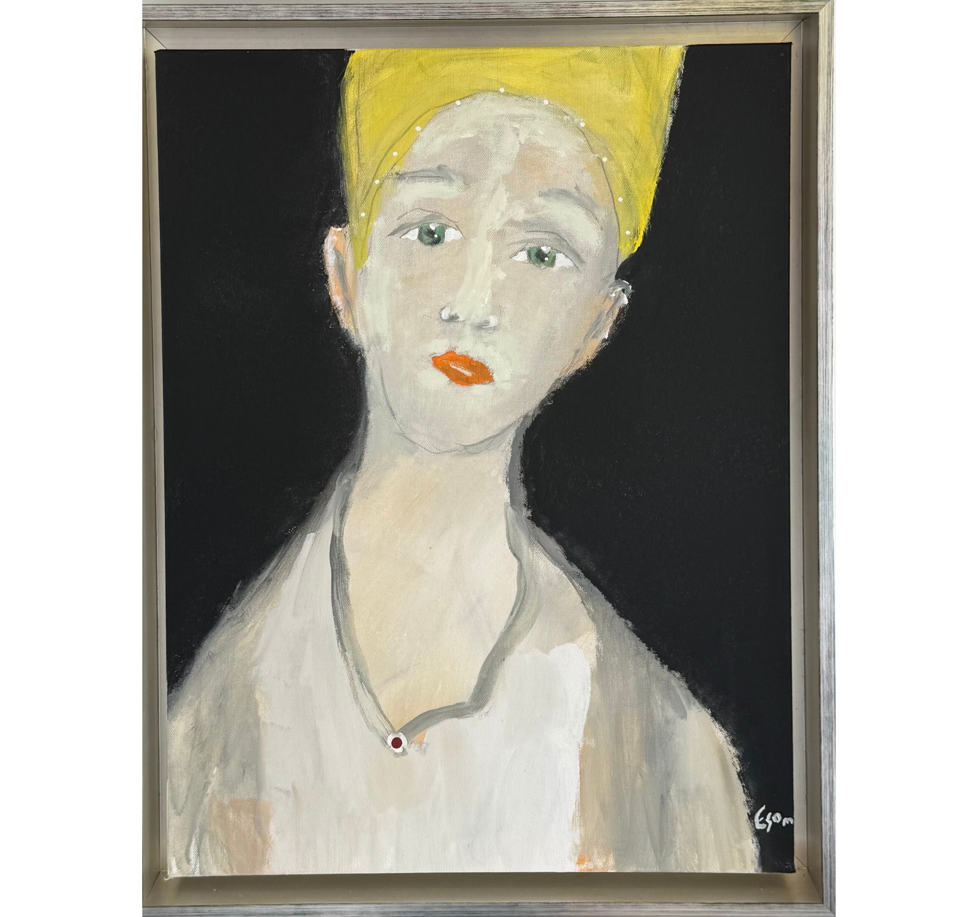 3. “Figure with Orange Lips and Beige Cloak” Tony Mose | 18” x 24”; Frame: 20” x 26” | $1600