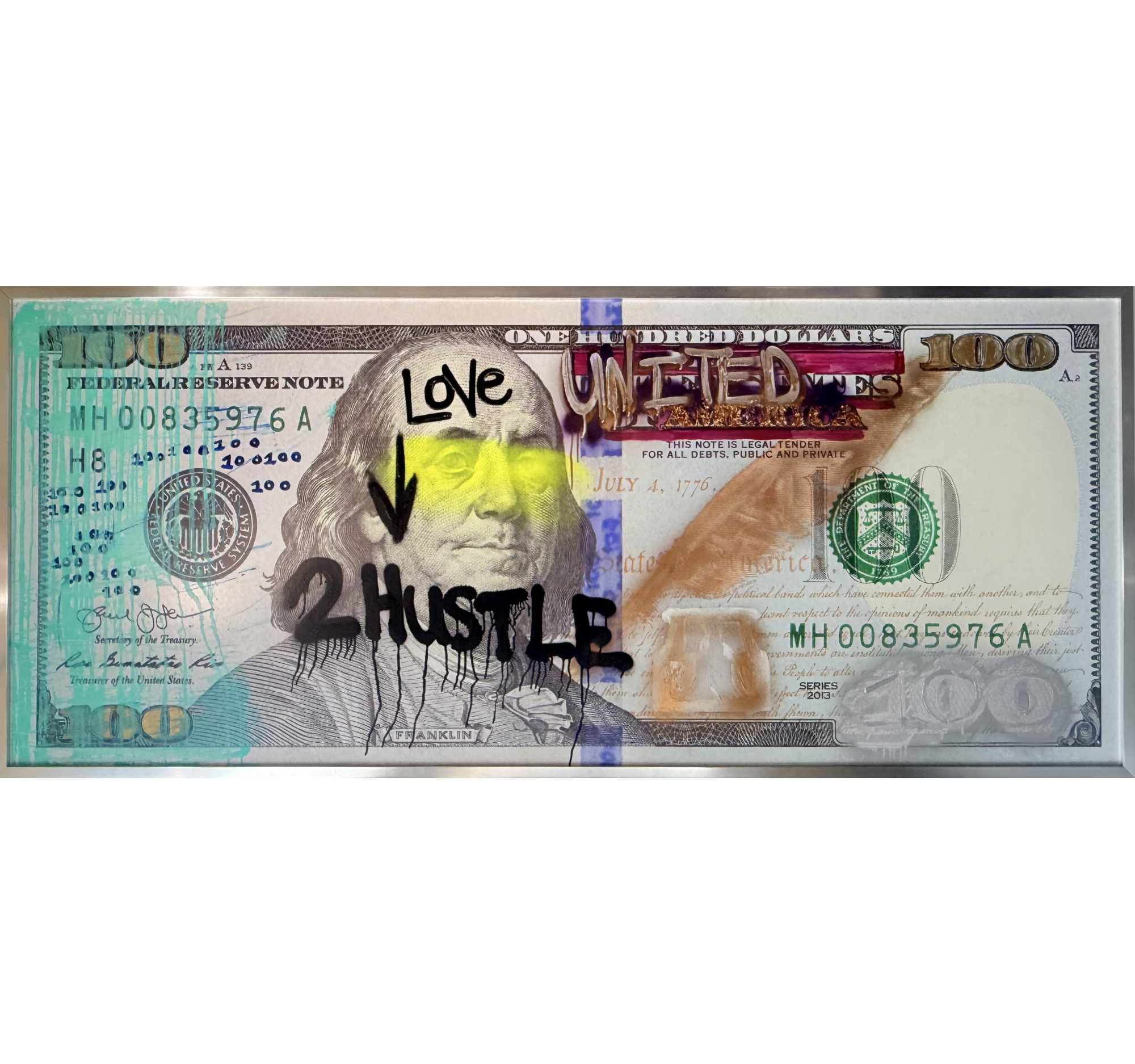 61. "Big Money: LOVE 2 HUSTLE" Tracey Mose | 36" x 85"; Frame: 37.5" x 86.5" | $5600