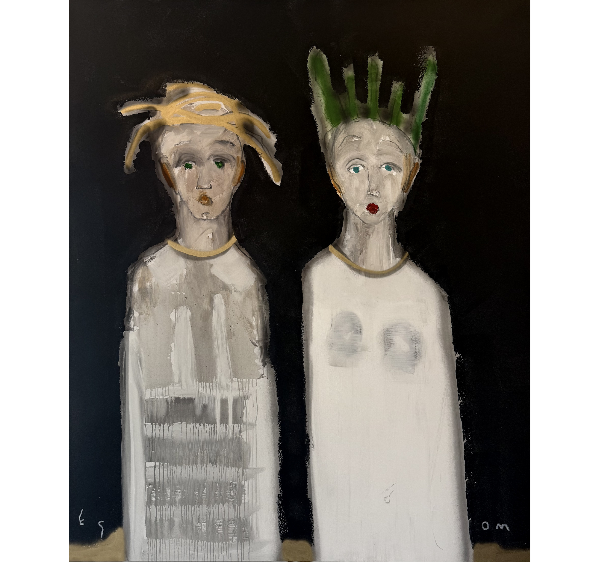 9. "Pair of Figures with Straw Crown and Stalk Crown" Tony Mose | 60" x 72" | $9720