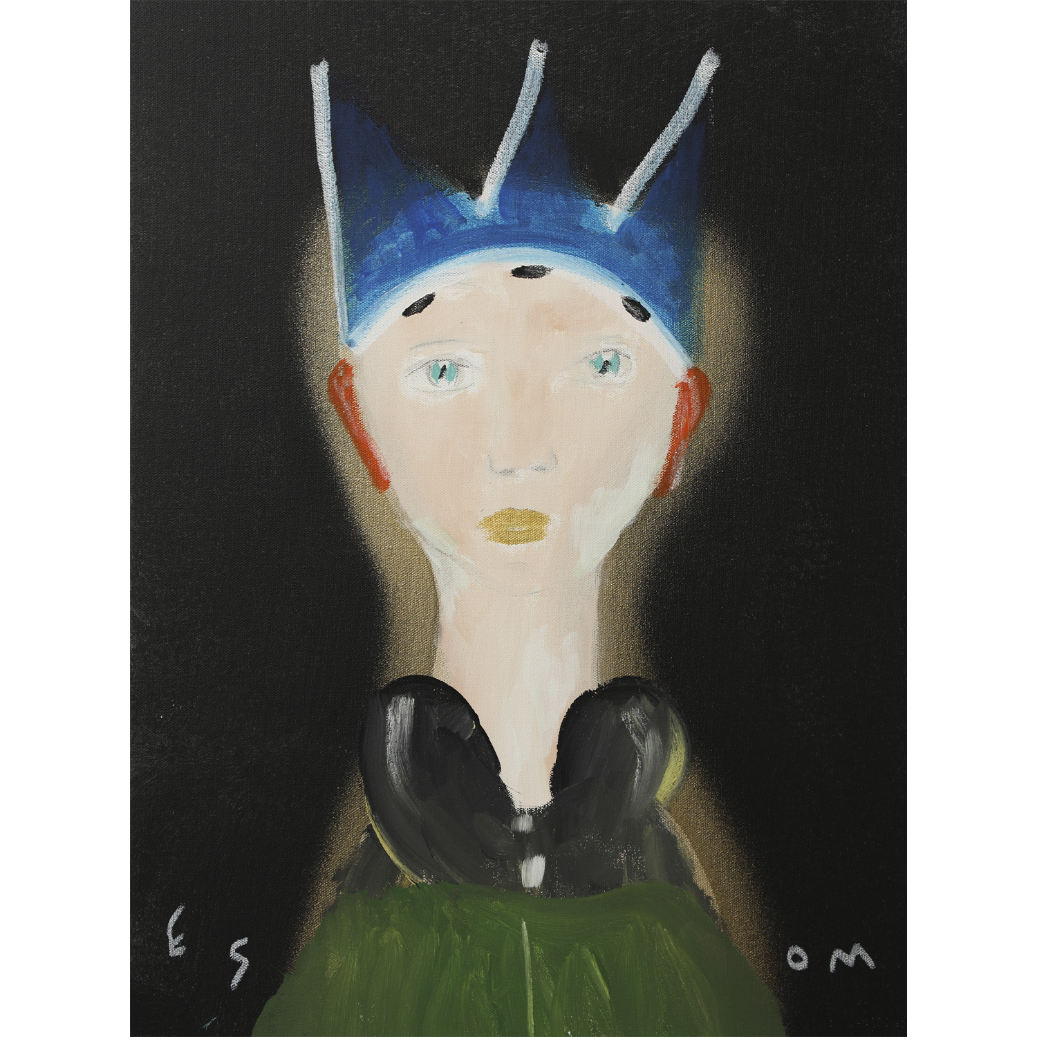 "Luminaries Figure with Green Cloak & Blue Crown" • 18 x 24