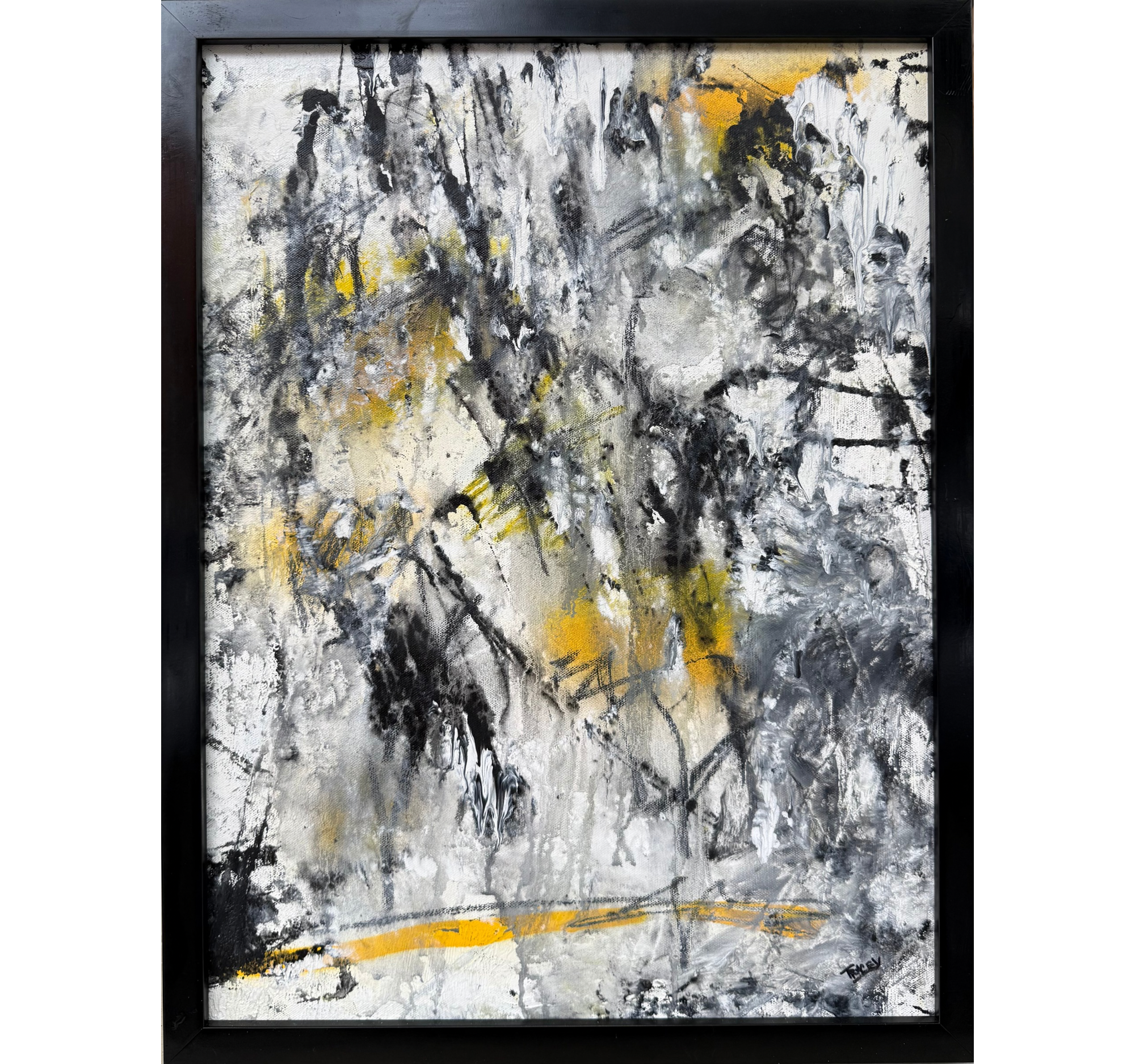 "Punk Storm in Yellow" Tracey Mose | 18" x 24"; Frame 19.5" x 25.5" | $1400