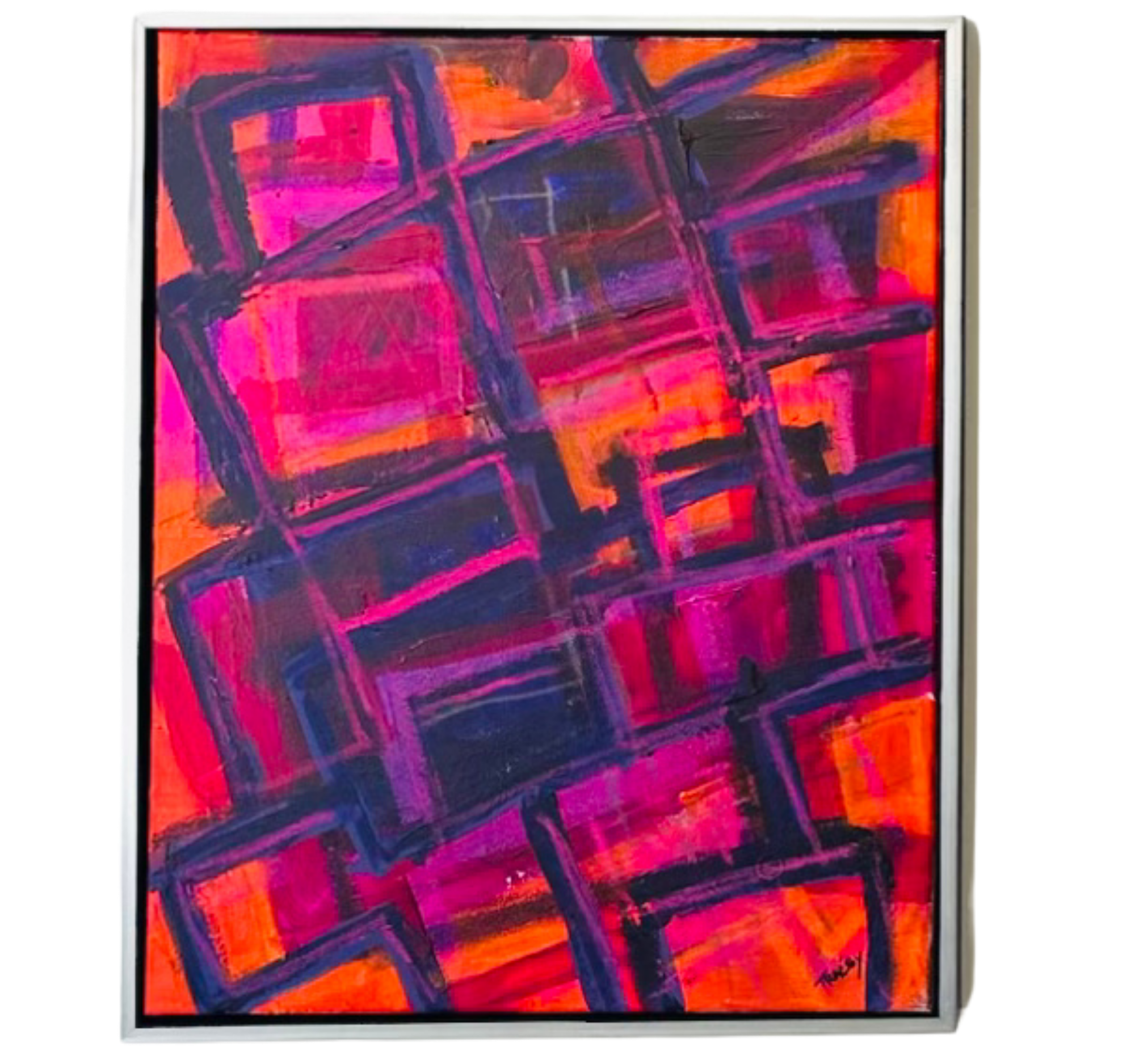 “Cargo Container Small in Pink and Orange 2” Tracey Mose | 16” x 20”; 16.75” x 20.75” | $1500