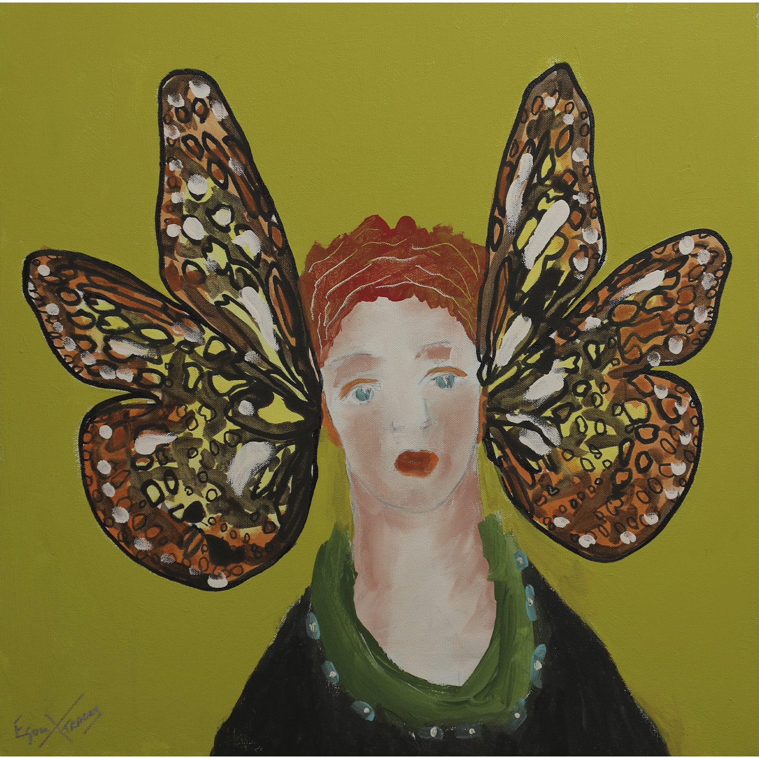 "Butterfly Girl on Acid Green" • 24 x 24