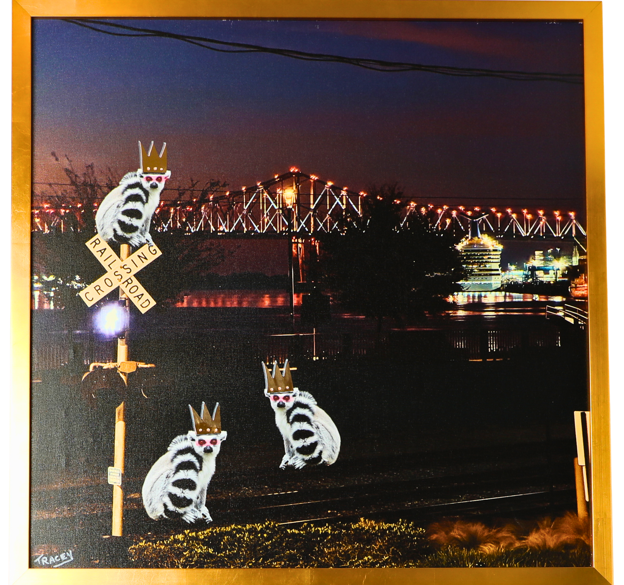 44. "Conspiracy on the River" Tracey Mose | 28" x 28"; Frame: 29" x 29" | $3200