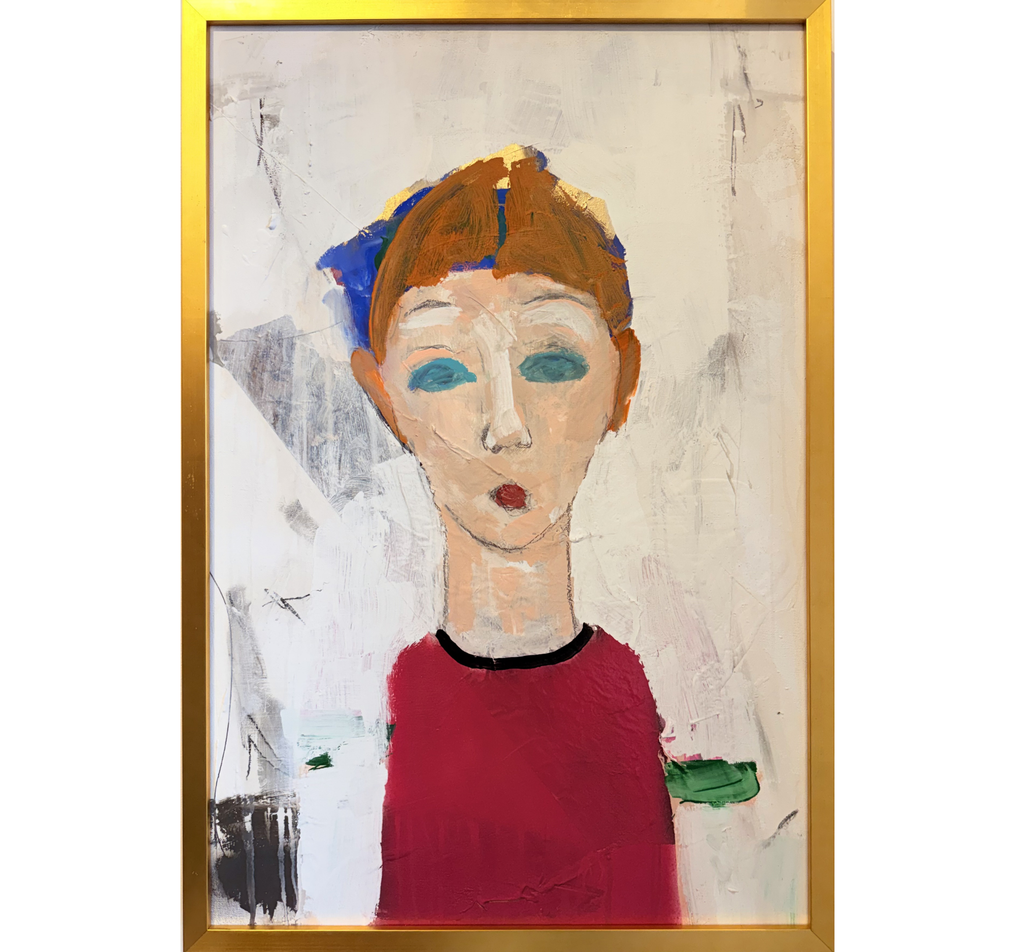 7. "UE Edit Figure with Red Shirt" ESOM x Tracey | 24" x 36"; Frame: 26.5" x 37.5" | $2559