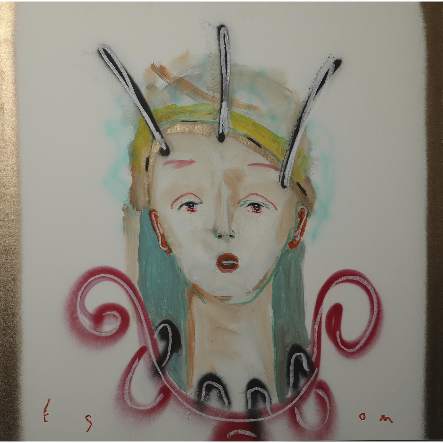 "Coronation Figure with Magenta and Black Collar" • 48 x 48