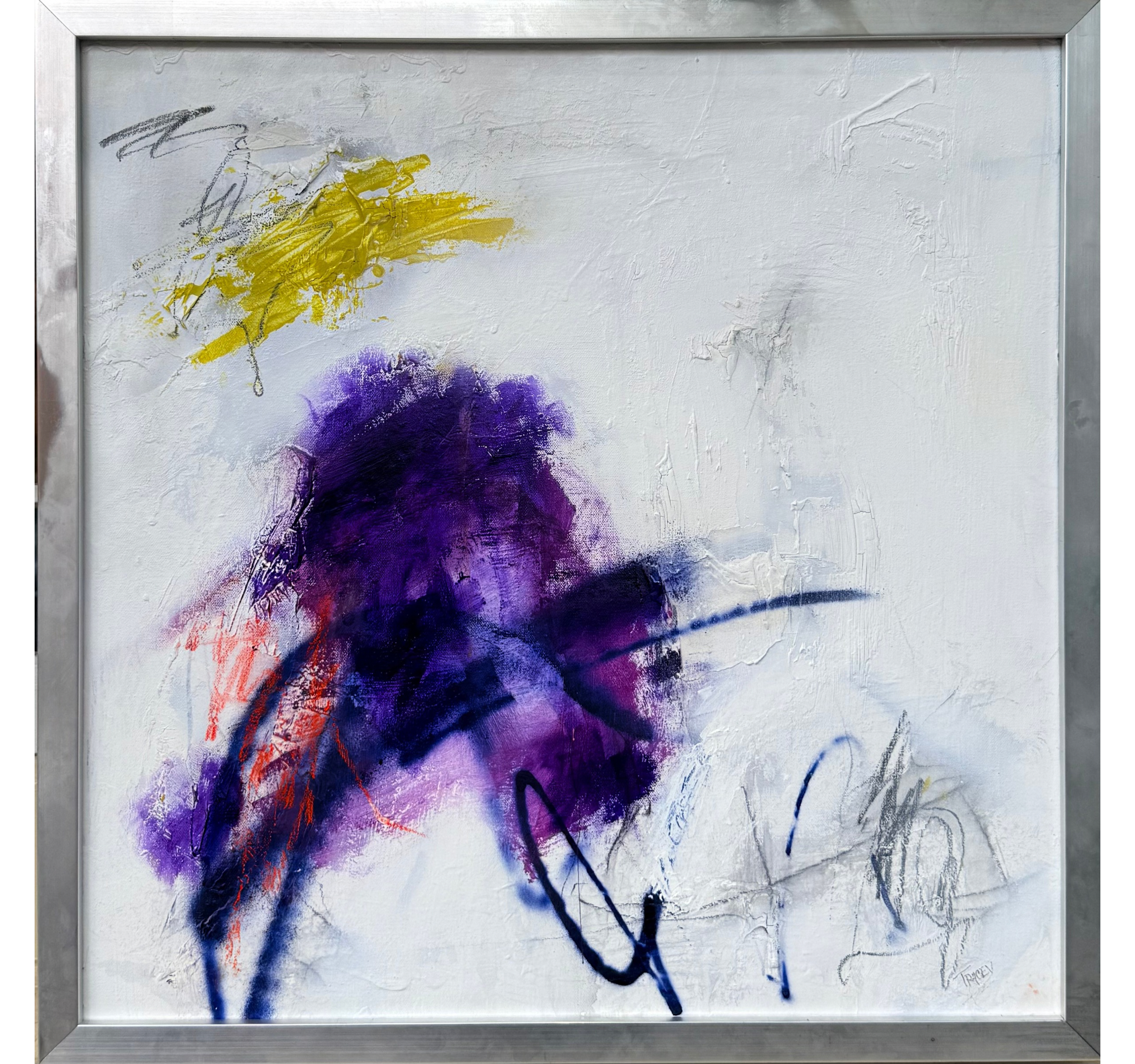 "UE Edit in Purple and Gold" Tracey Mose | 24" x 24"; Frame: 25.5" x 25.5" | $1600