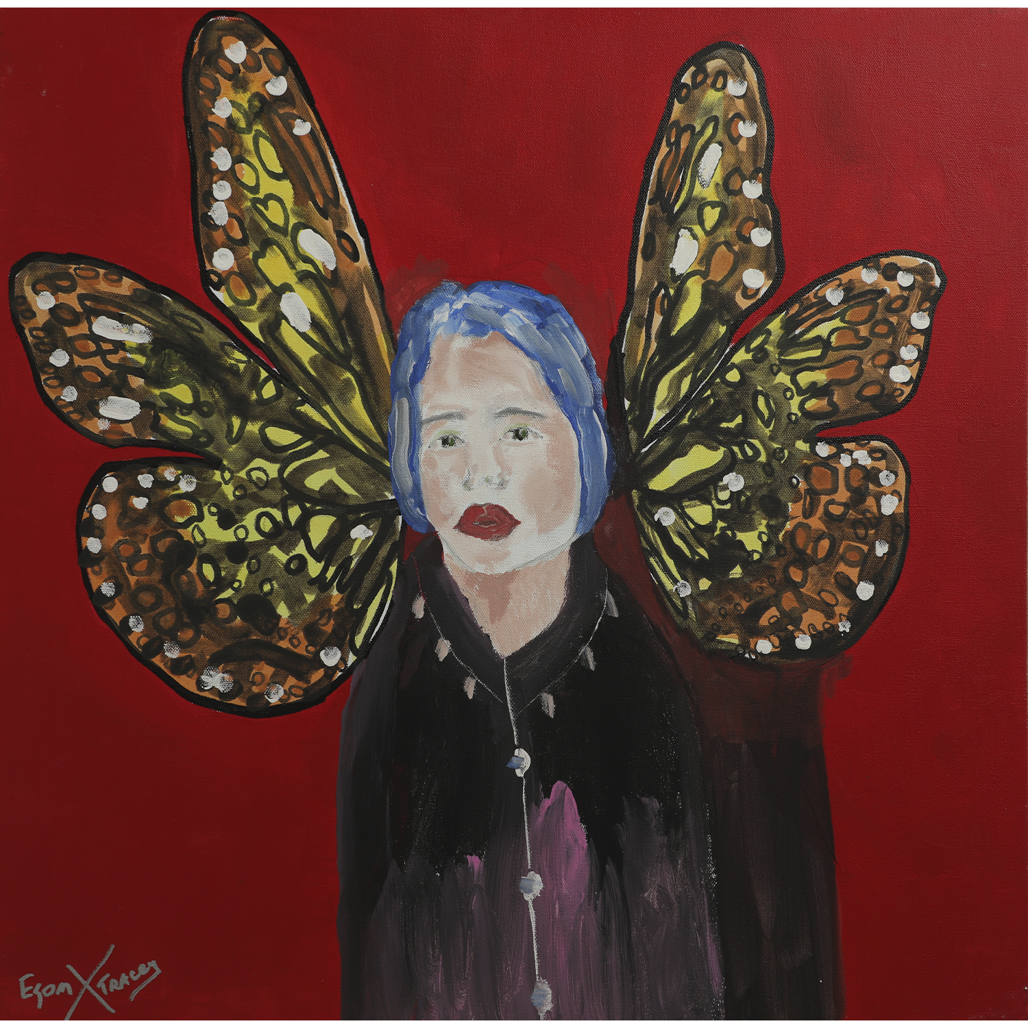 "Butterfly Girl on Red" • 24 x 24