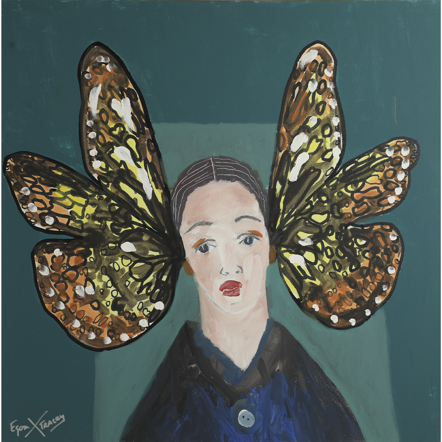 "Butterfly Girl on Teal" • 24 x 24