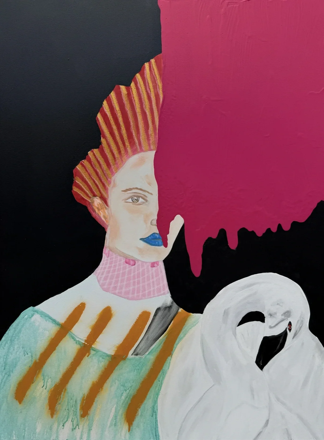 A collaborative contemporary painting of a queen and swan by New Orleans artists Tony and Tracey Mose.