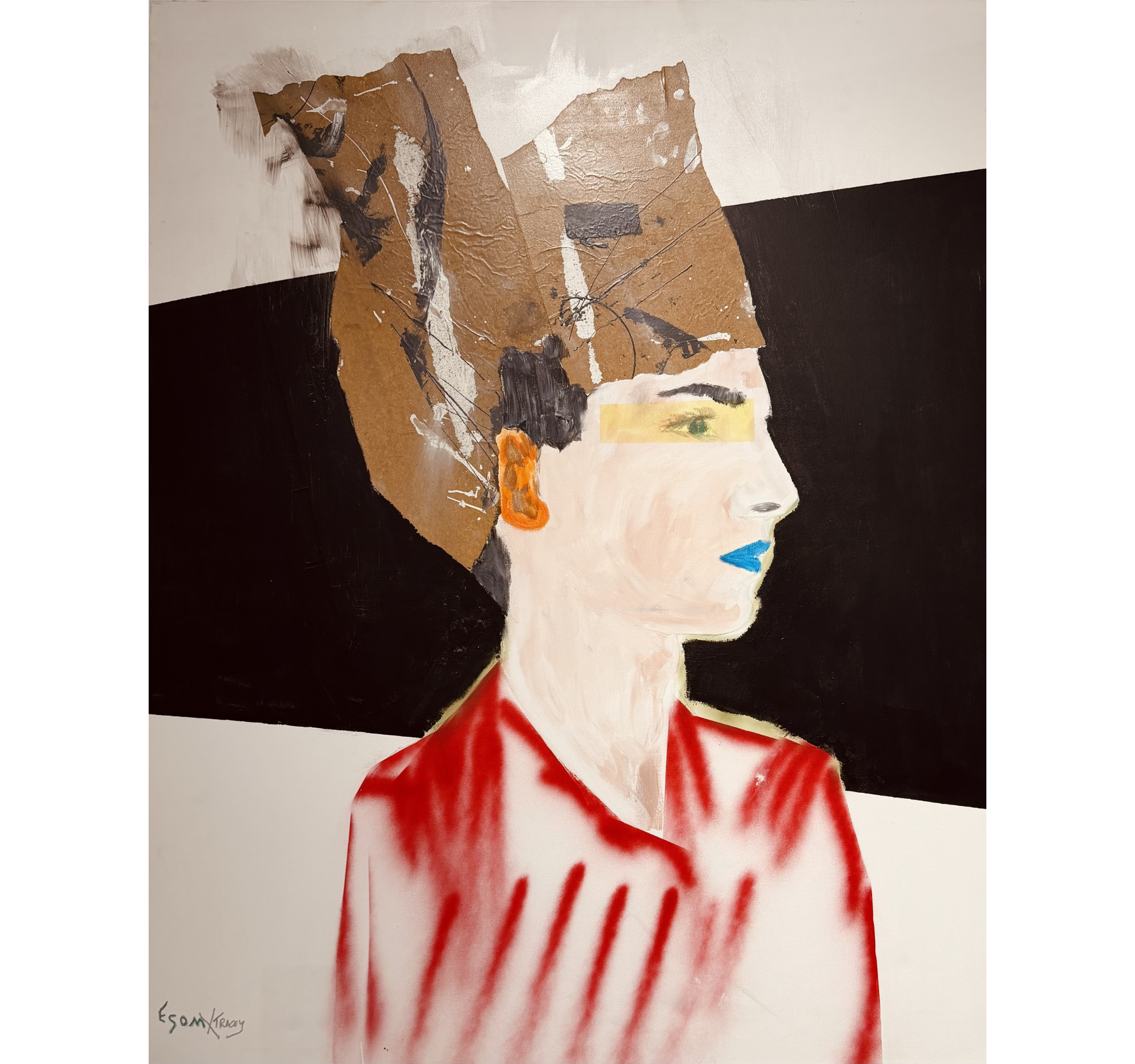 58. "Collab Figure with Red Shirt and Blue Lips" ESOM x Tracey | 49" x 60" | $6480