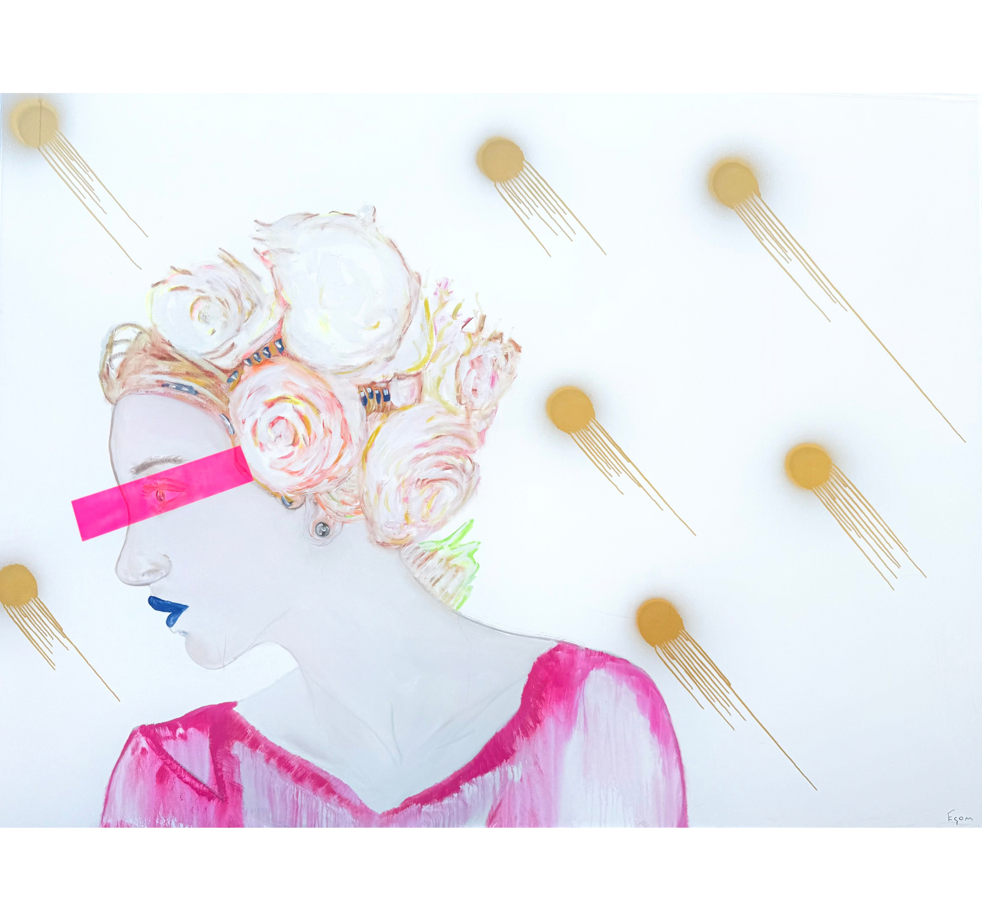 “Figure with Floral Crown and Pink Blindfold” Tony Mose | 72” x 96” | $15,600