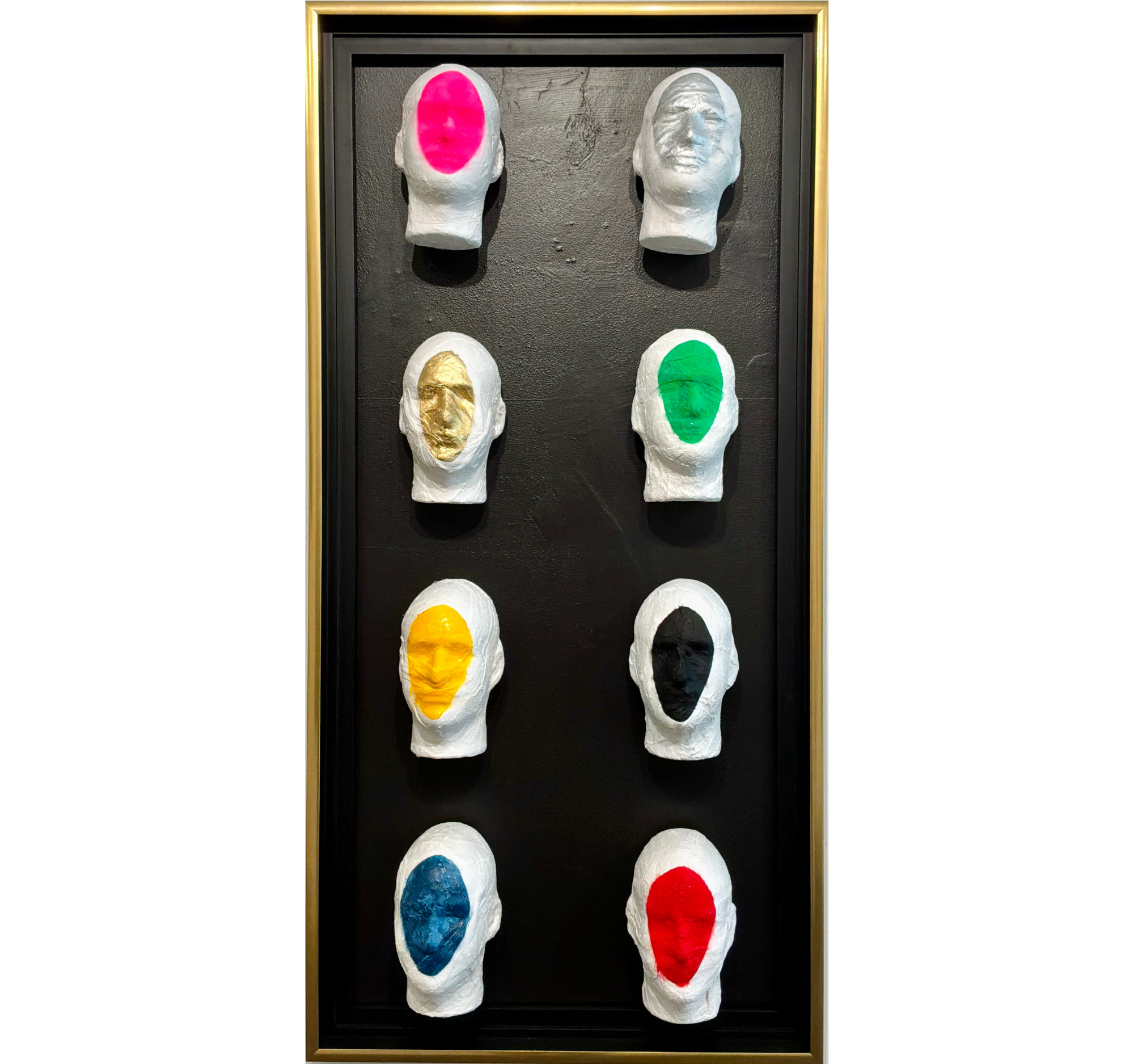 70. “ ‘Lil Heads in Multicolor” Tony Mose | Heads: W6” x H10” x D8”; Frame: 31” x 63” | $8100; Individual Heads Available By Request